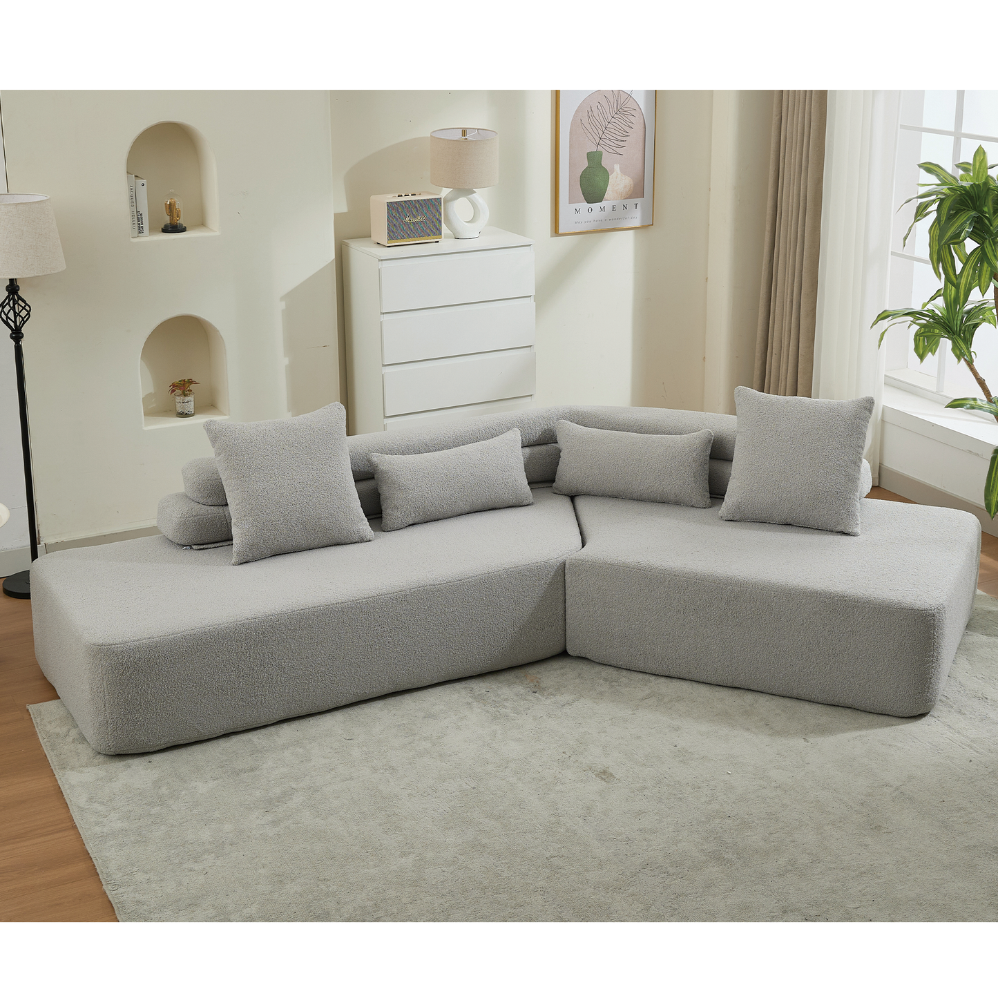 128"Minimalist Cloud Sectional Couch ,Modern Couches ,4-Seater ,No Assembly,Two Modular Sofa,Boucle Teddy Fabric