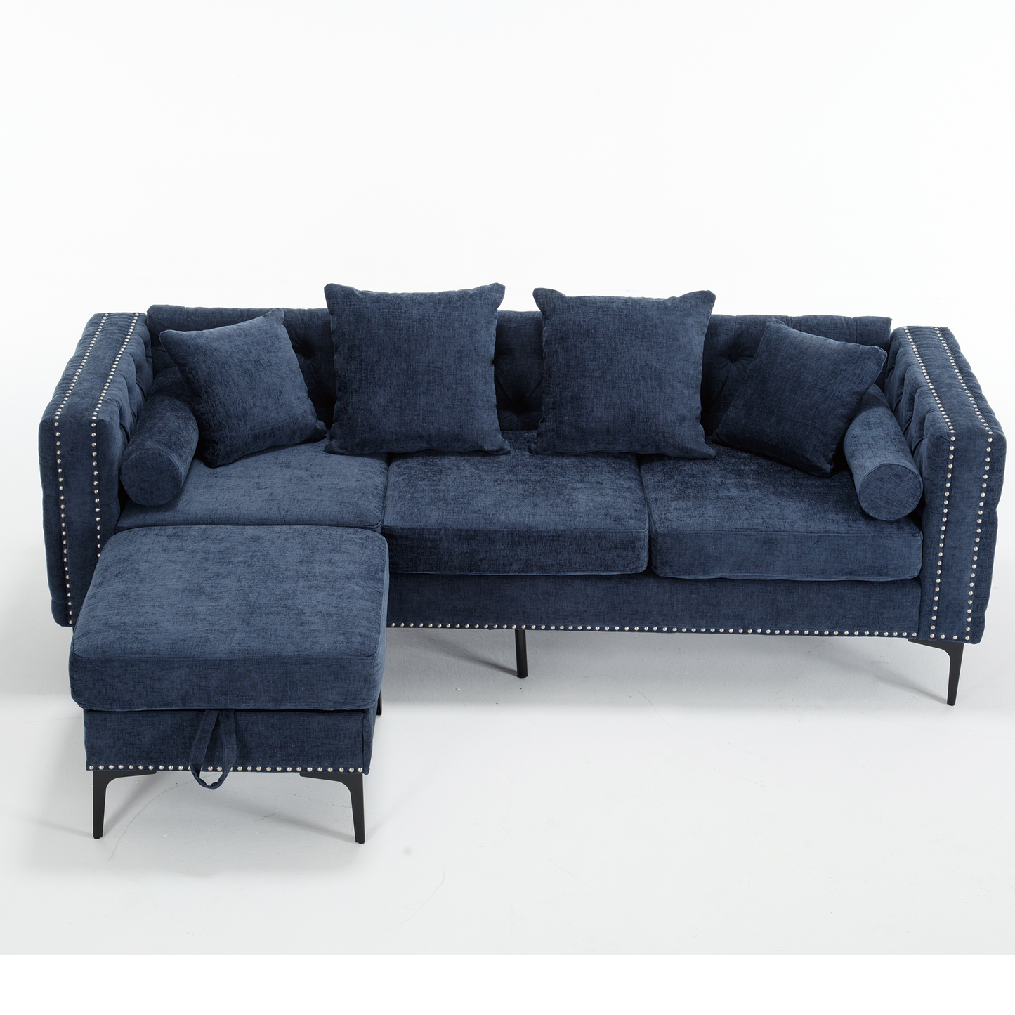 L Shaped Sectional Sofa , Convertible Storage Ottoman,Chenille ,Square Arm, Modern Tufted Couch ,3 Seater