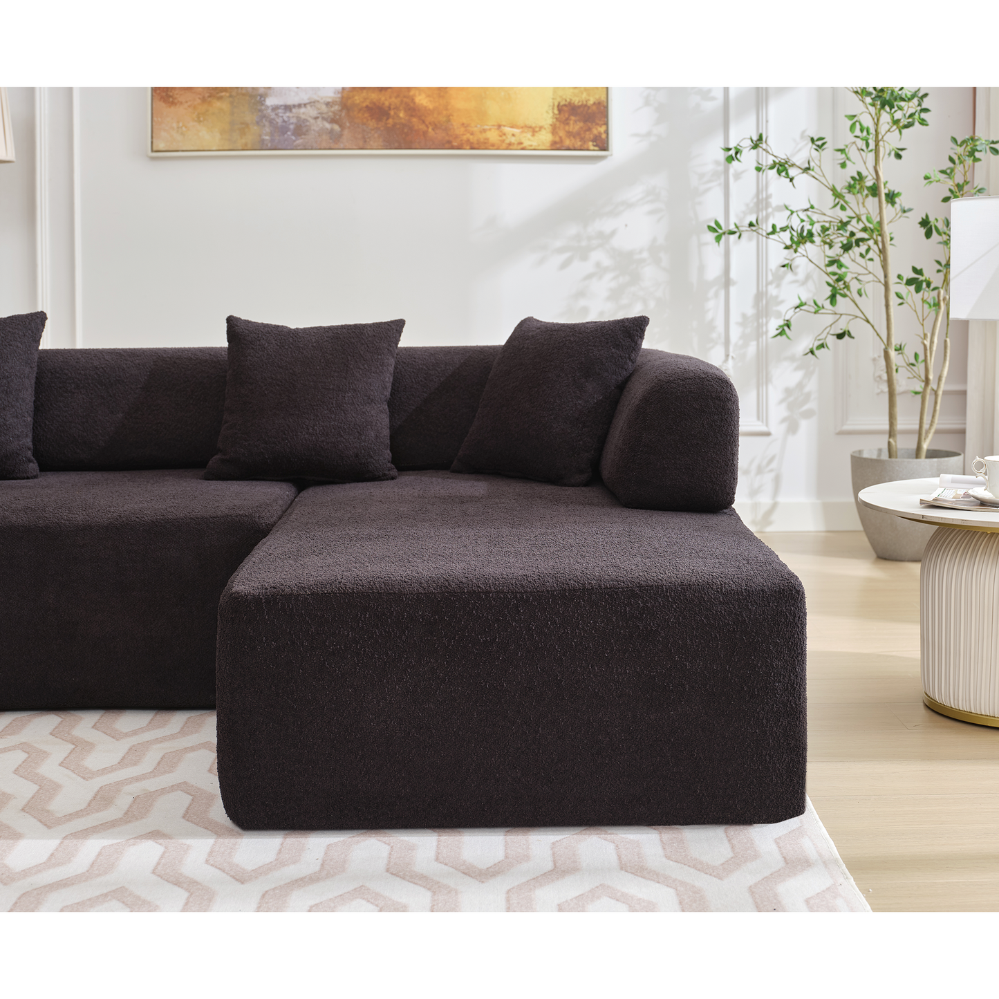 Modern Minimalist 140" L-Shape Couch ,No Assembly Required,Boucle,Modular Sofa ,Couch With Chaise,Free Combination Foam