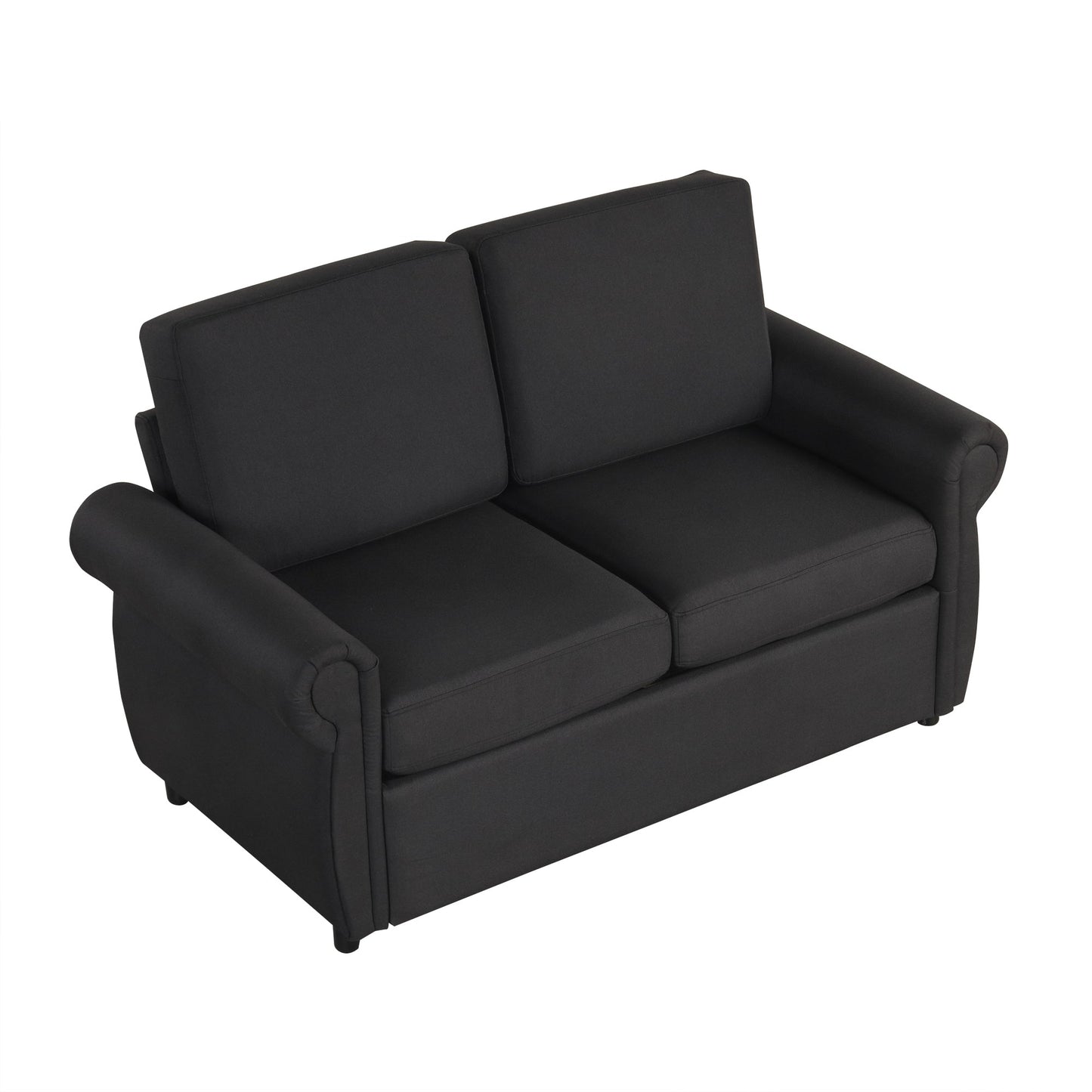 57.9" Pull Out Sofa Bed Loveseat Sleeper With Twin Size Memory Mattress With Two USB Ports for Living Room Spaces, Black