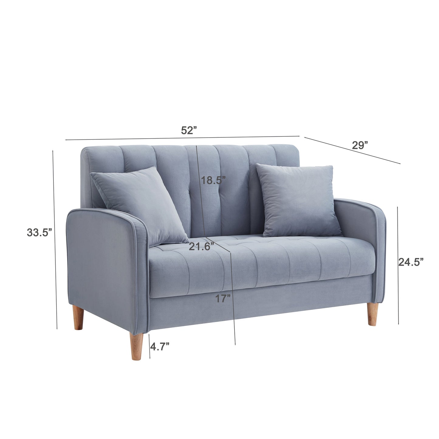 Modern Design Couch for Living Room Department Small Space Loveseat Smooth Velvet Upholstered Tufted Sofa Light Blue