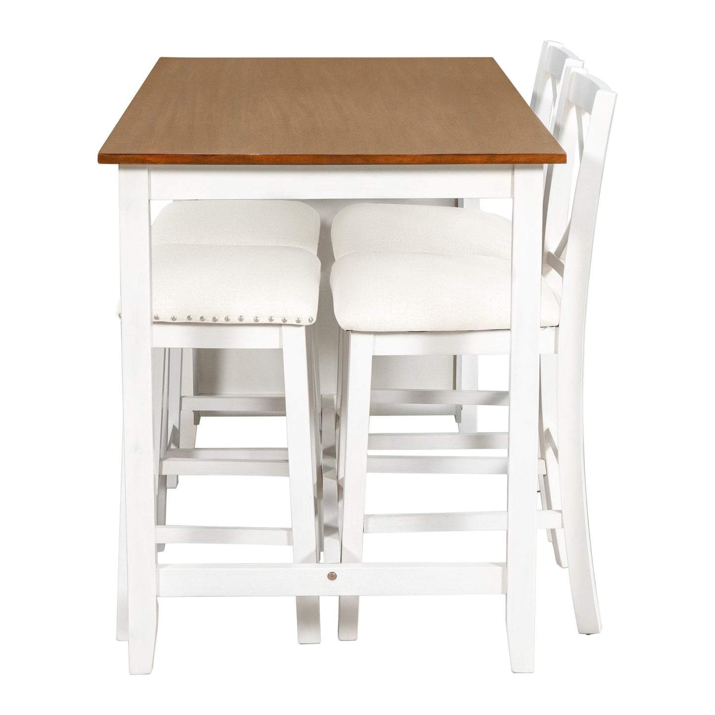 5 Pieces Counter Height Rustic Farmhouse Dining Room Wooden Bar Table Set With 2 Stools and 2 Chairs, White