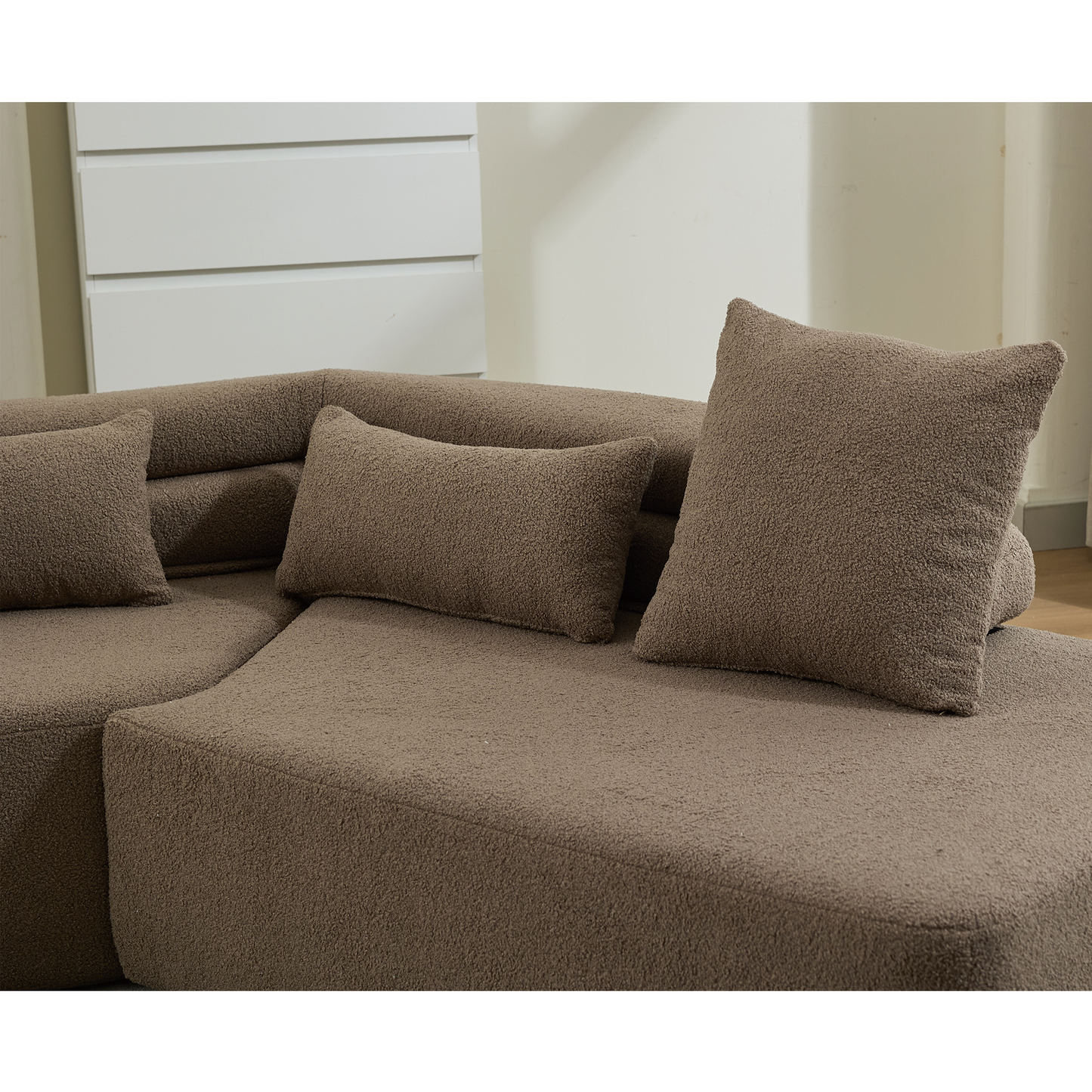128"Minimalist Cloud Sectional Couch ,Modern Couches ,4-Seater ,No Assembly,Two Modular Sofa,Boucle Teddy Fabric, Upholstered