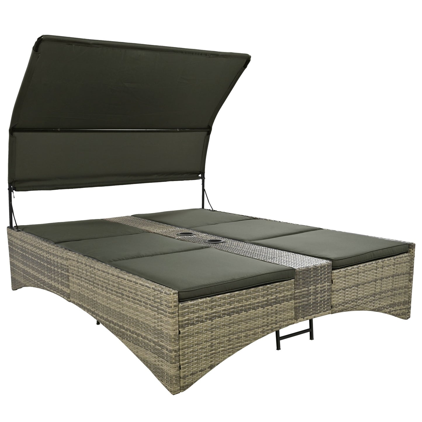 Patio Daybed Outdoor Daybed Outdoor Rattan Sun Lounger With Shelter Roof With Adjustable Backrest, Storage Box