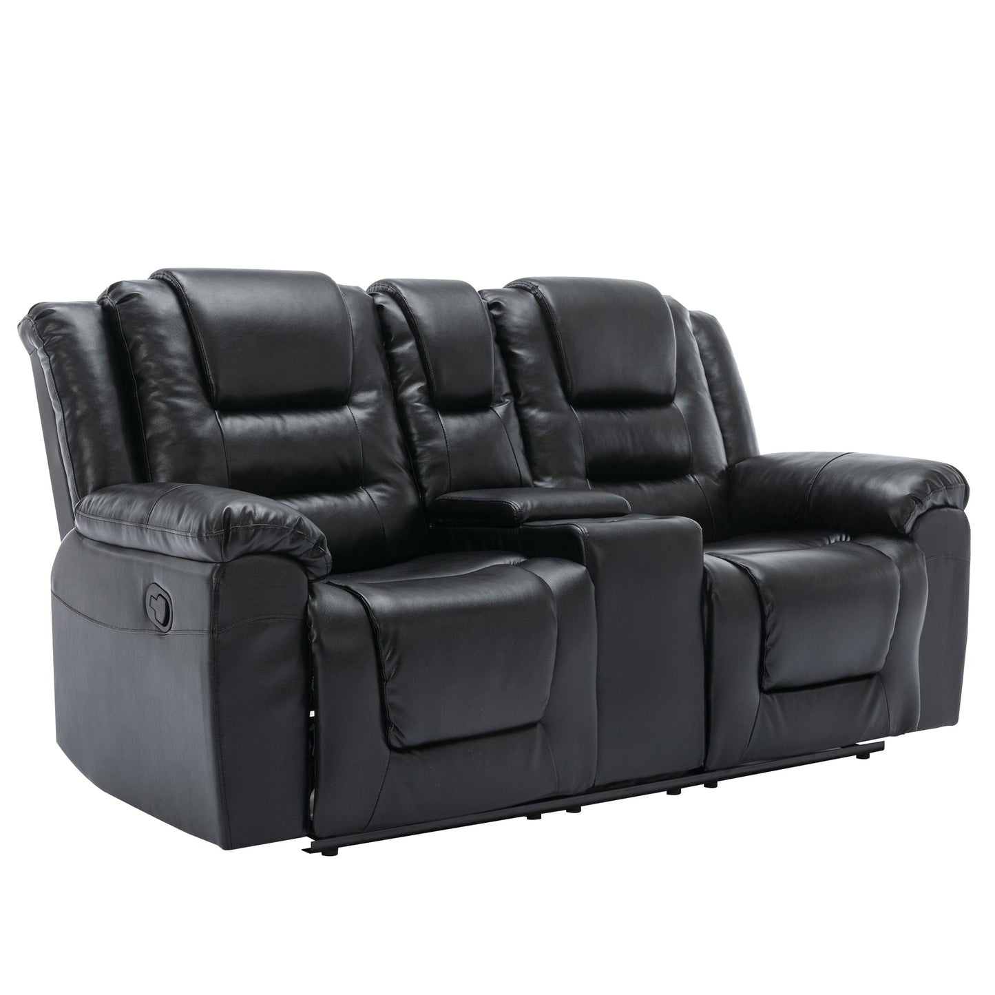 2 Seater Home Theater Recliner Manual Recliner Chair With a Storage Box and Two Cup Holders for Living Room,Bedroom, Black