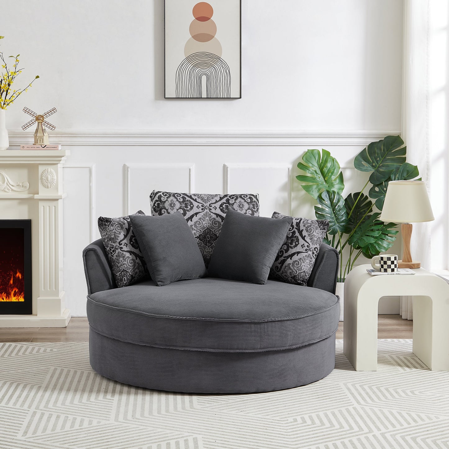 Swivel Accent Barrel Chair With 5 Movable Pillow 360 Degree Swivel Round Sofa Chair for Living Room,Bedroom, Hotel