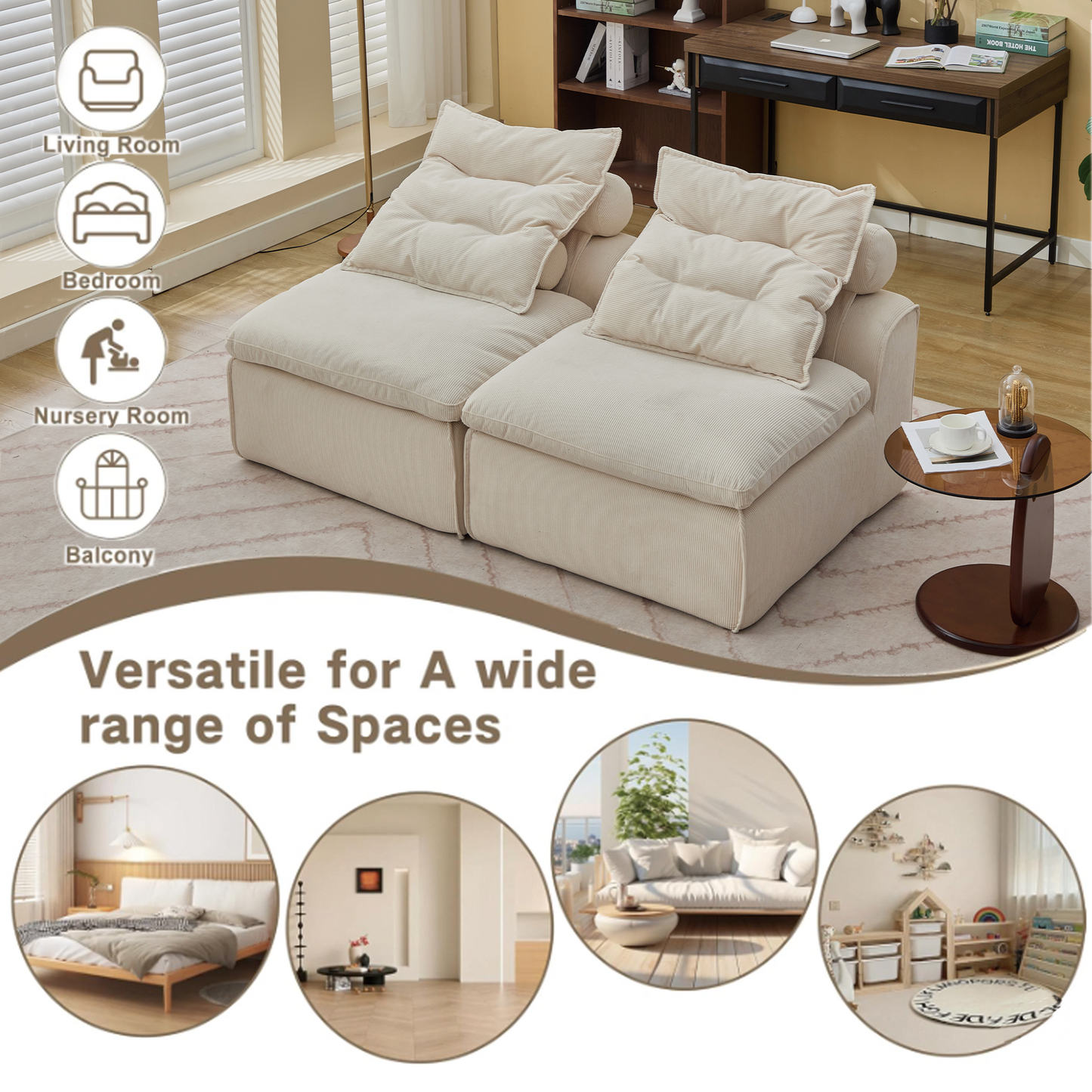 Modular Sofa,No Armrests,At Will DIY,Soft Corduroy Fabric,Neck Pillow-Back Lounge Sofa Chair,Reading Nook, or Apartment