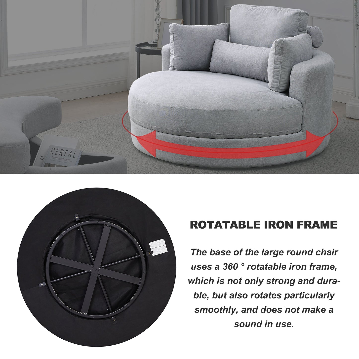 Swivel Accent Barrel Modern Grey Sofa Lounge Club Big Round Chair With Storage Ottoman Linen Fabric for Living Room