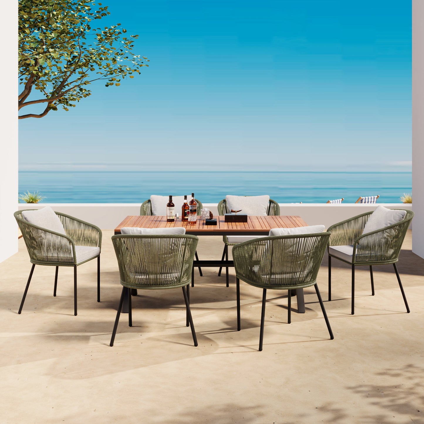 7 Pieces Patio Dining Set, All-Weather Outdoor Furniture Set With Dining Table and Chairs, Acacia Wood Tabletop
