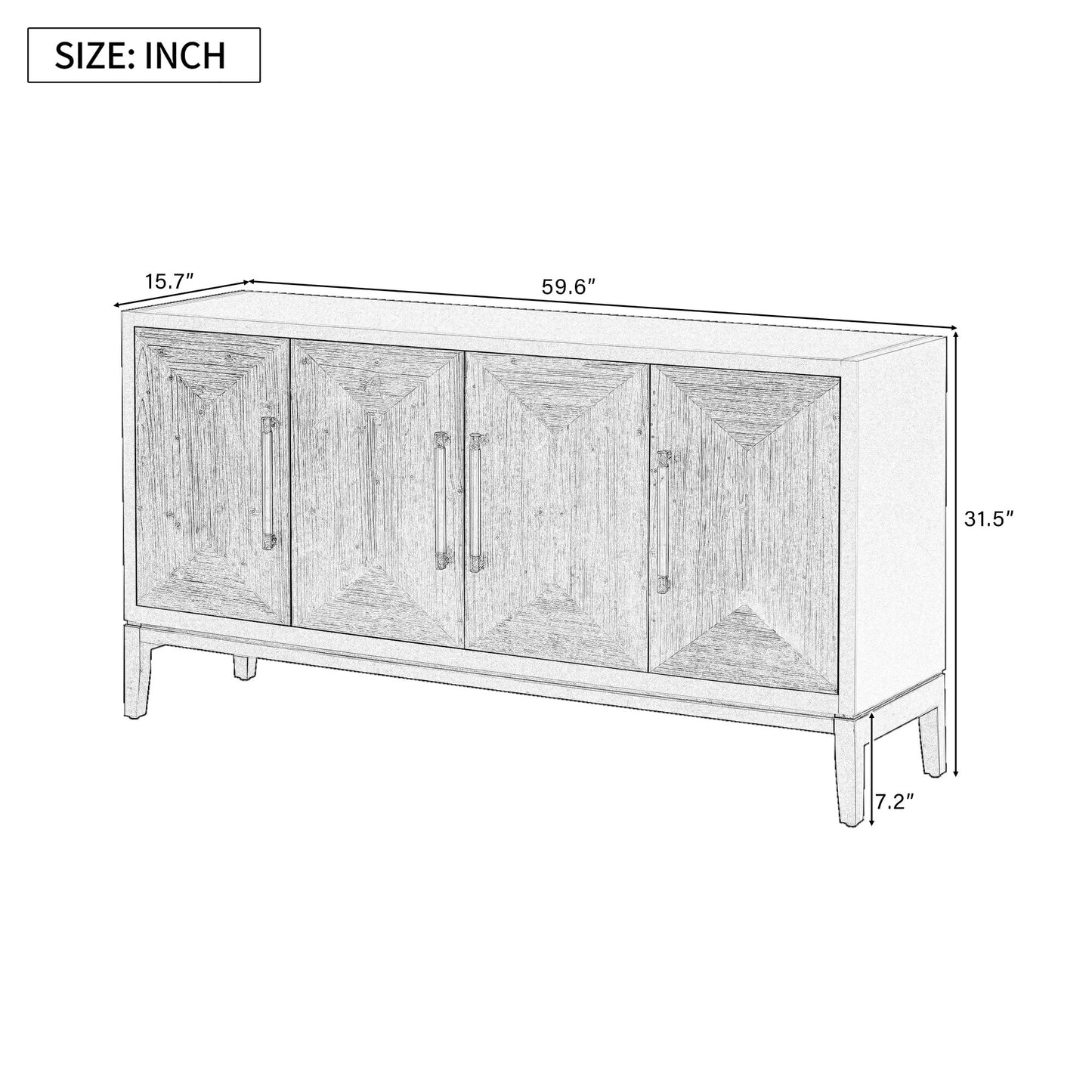 Versatile Four-Door Sideboard With Brushed Doors and Fir Veneer,Featuring Elegant Handles,Perfect for Various Spaces