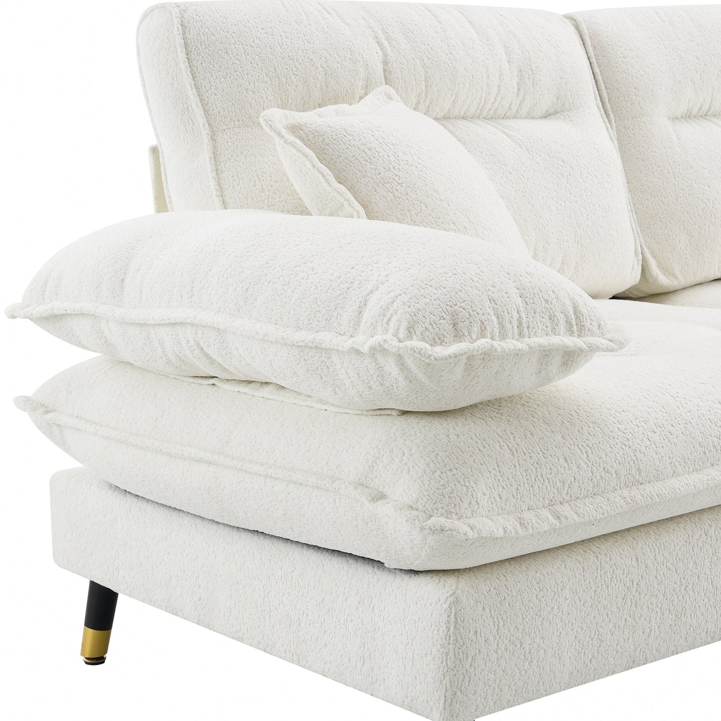 106*66.5" L Shaped Convertible Sectional Sofa,4 Seat Tufted Couch Set With Two-Tone Adjust Legs,Cloud Chenille Fabric