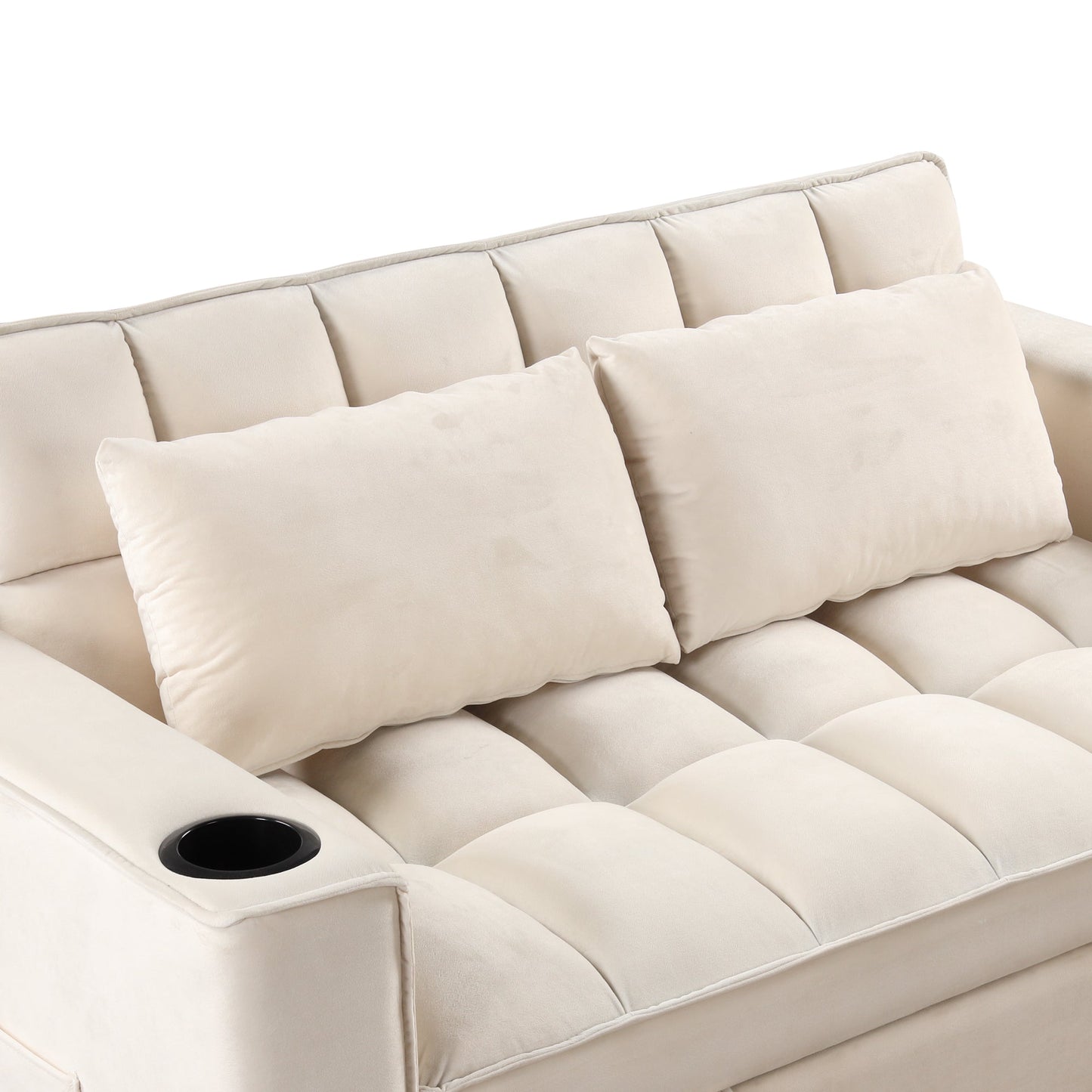 55.3" 4-1 Multi-Functional Sofa Bed With Cup Holder and USB Port for Living Room or Apartments Milky White