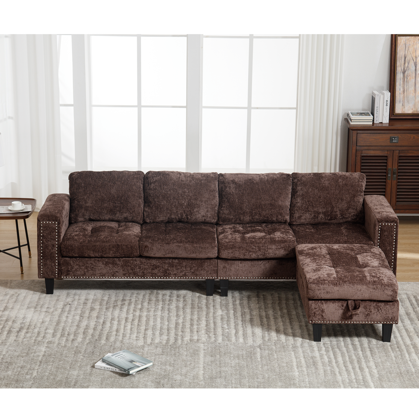 5 Seat Modular Sofa,with Storage Ottoman, Convertible Sectional Sofa, L Shaped Couch , Reversible Chaise ,Riveted Sofa