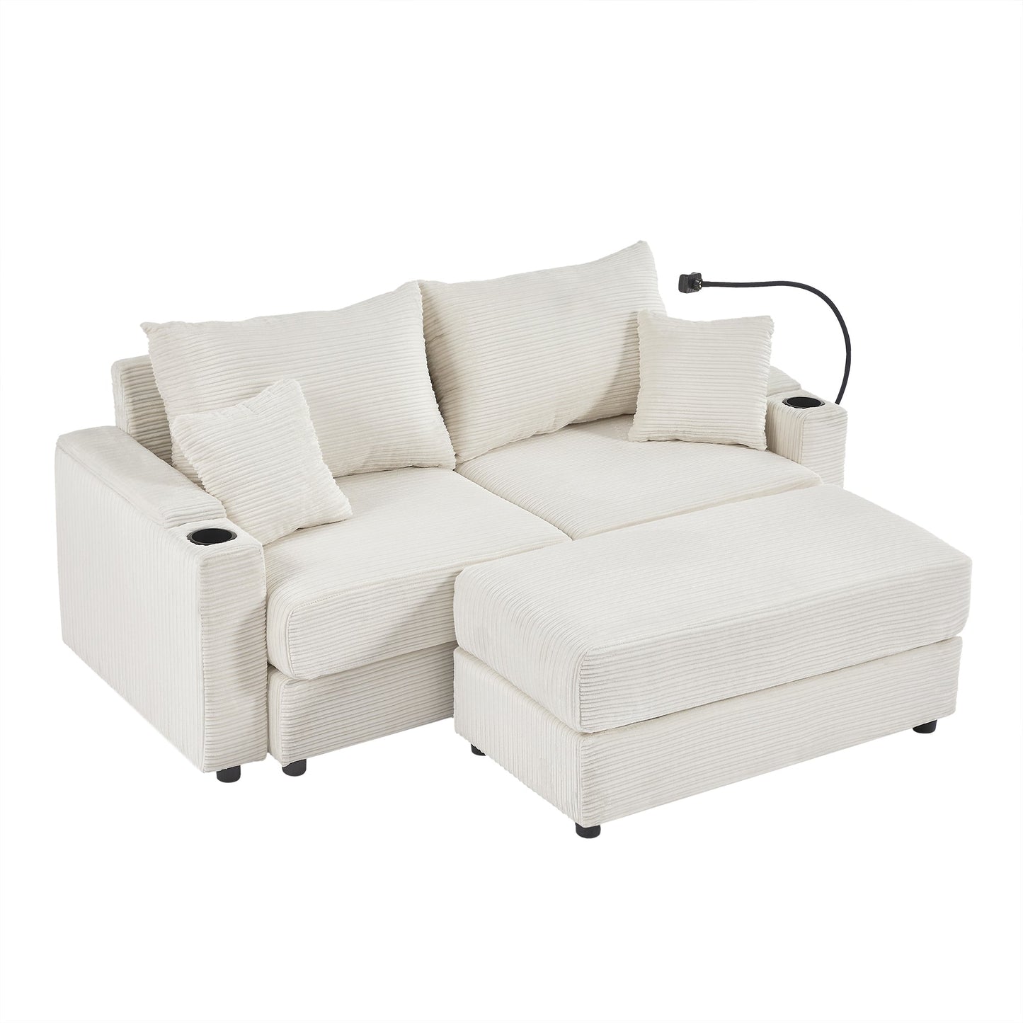 72.8" Modern Style Loveseat Sofa Sectional Sofa Couch With Storage Space, a Movable Ottoman, Two USB Ports, Two Cup Hold