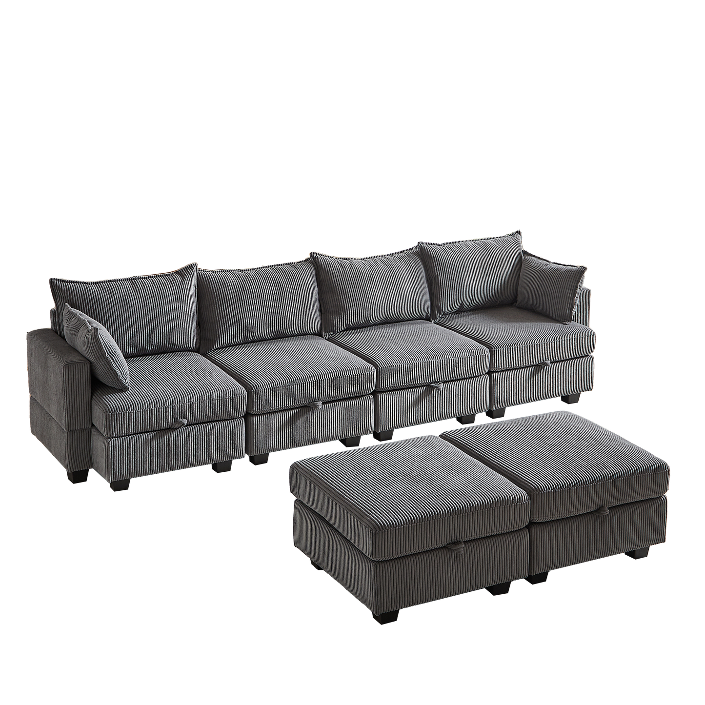 113.5'' Modular Sectiona Corduroy Sofa, Sectional Couches for Living Room U Shaped Sectional Couch With Storage Ottoman