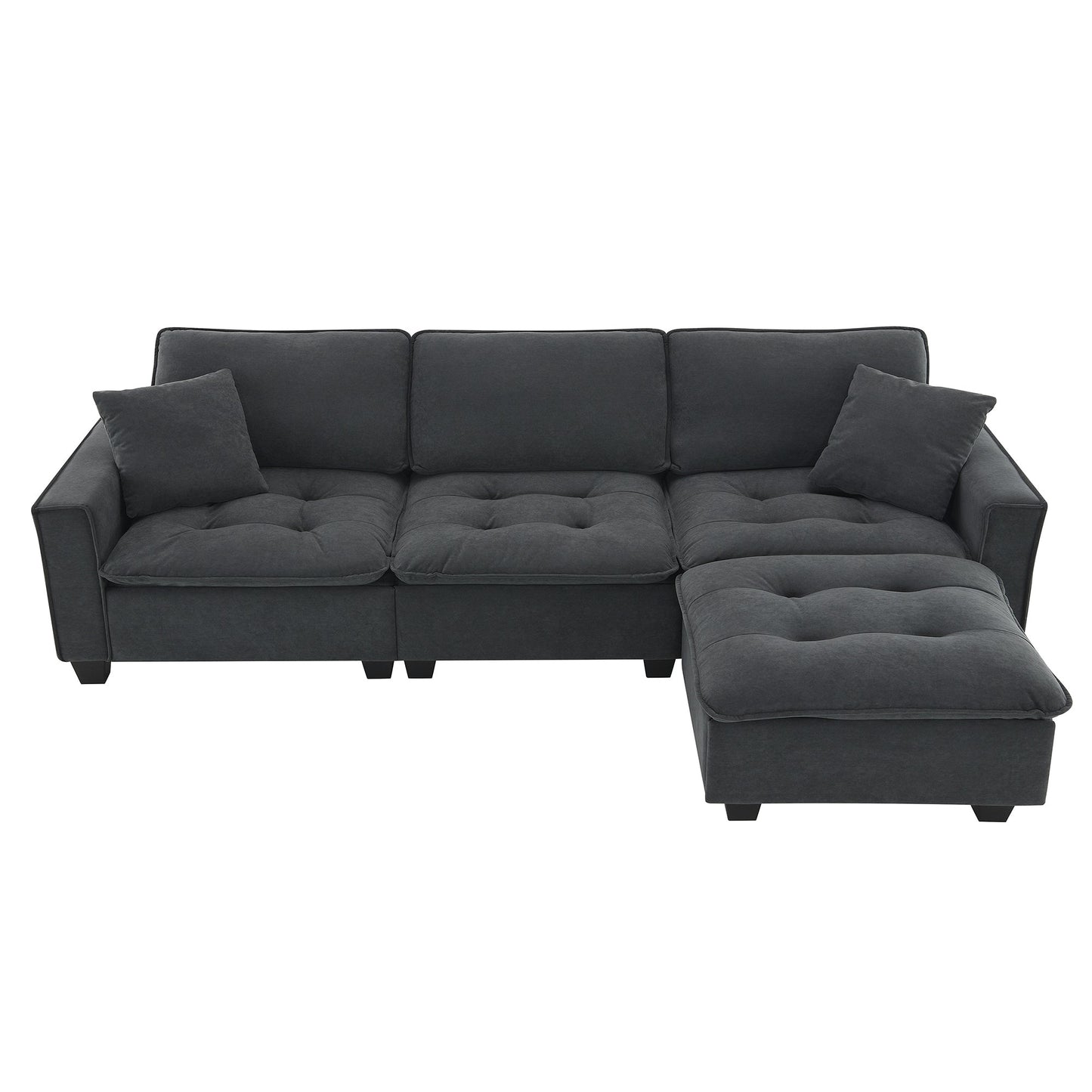 100*59" Modern Convertible Sectional Sofa,L-Shaped Reversible Couch Set With Free Pillows,4 Seat Suede Velvet Sleeper Sofa
