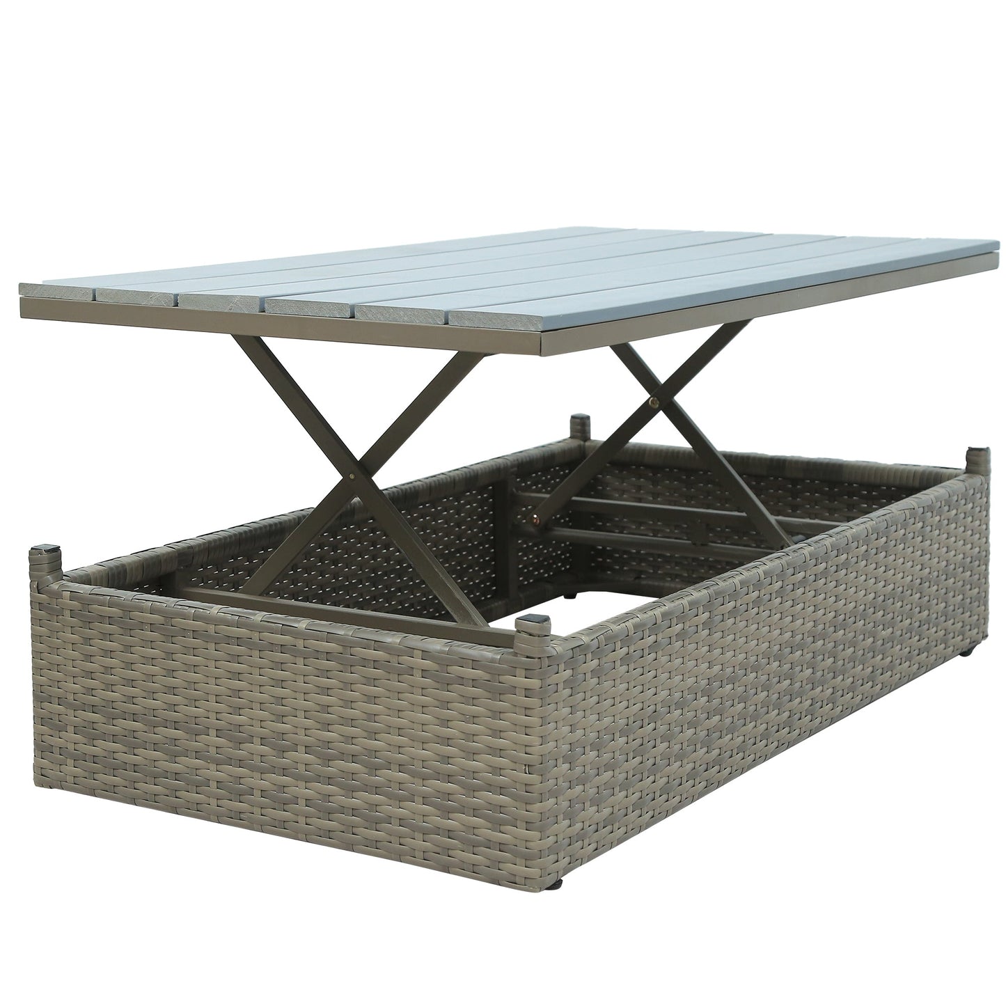 Patio Furniture Sets, 5-Piece Patio Wicker Sofa With Adustable Backrest, Cushions, Ottomans and Lift Top Coffee Table