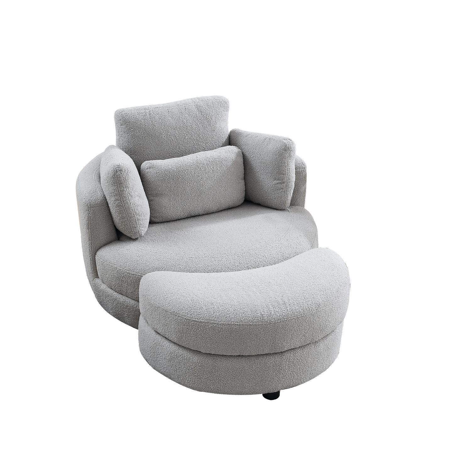 39"W Oversized Swivel Chair With Moon Storage Ottoman for Living Room, Modern Accent Round Loveseat Circle