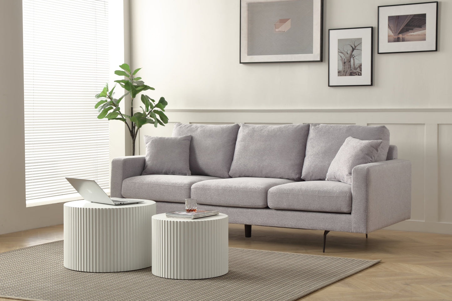 Modern Three Seat Sofa Couch With 2 Pillows, Light Grey Perfect for Every Occasion