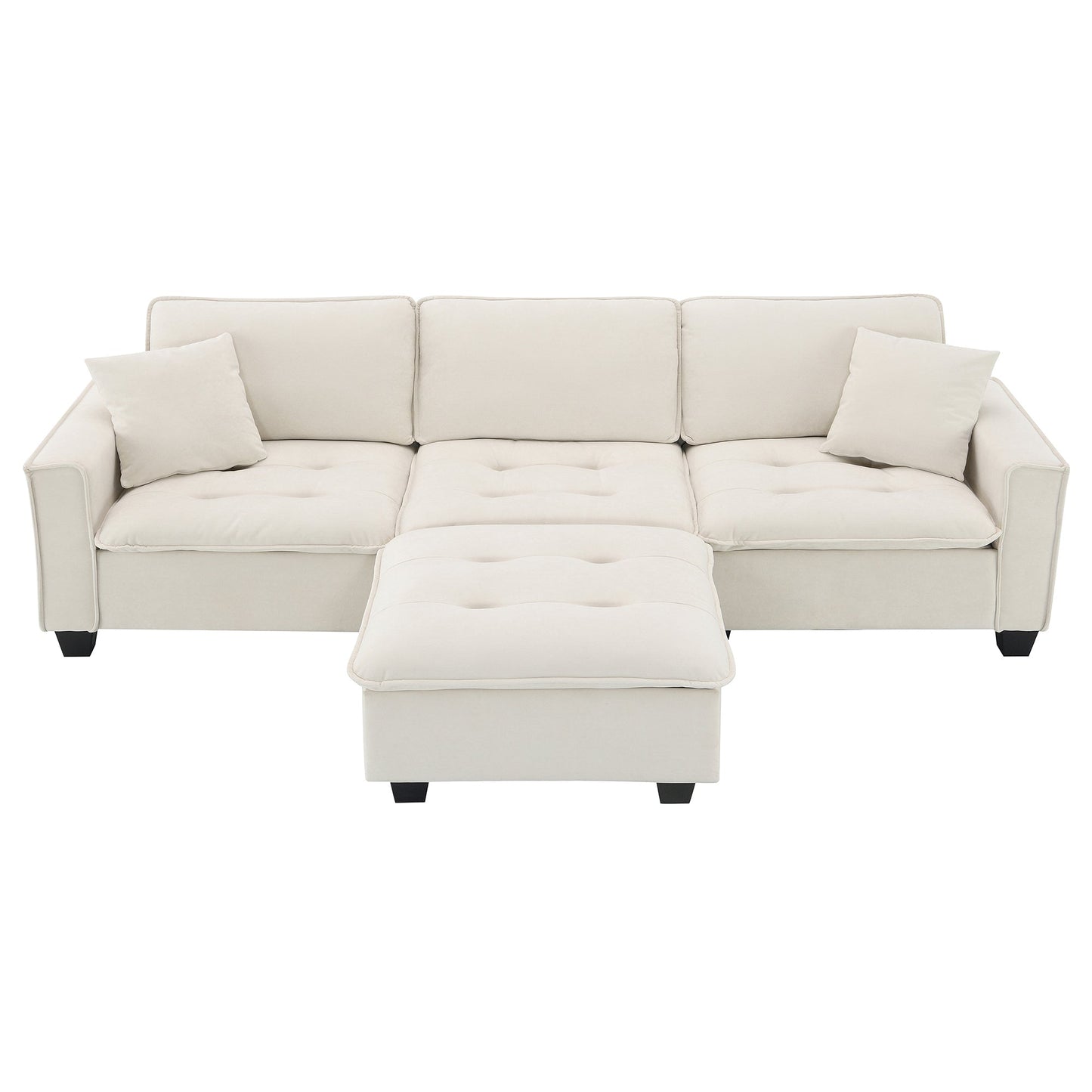 100*59" Modern Convertible Sectional Sofa,L-Shaped Reversible Couch Set With Free Pillows,4 Seat Suede Velvet Sleeper Sofa