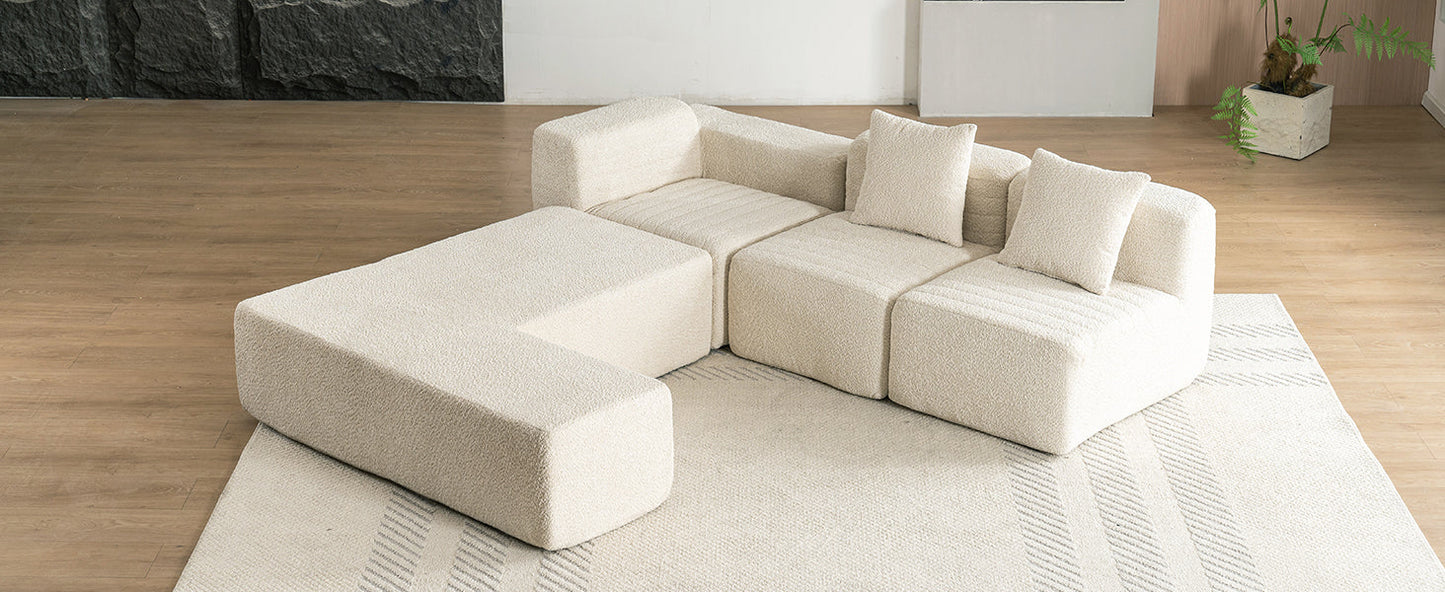 116.5" Sectional Sofa Full-Compressed Sofa Couch Free-Combined Sofa for Living Room, Beige