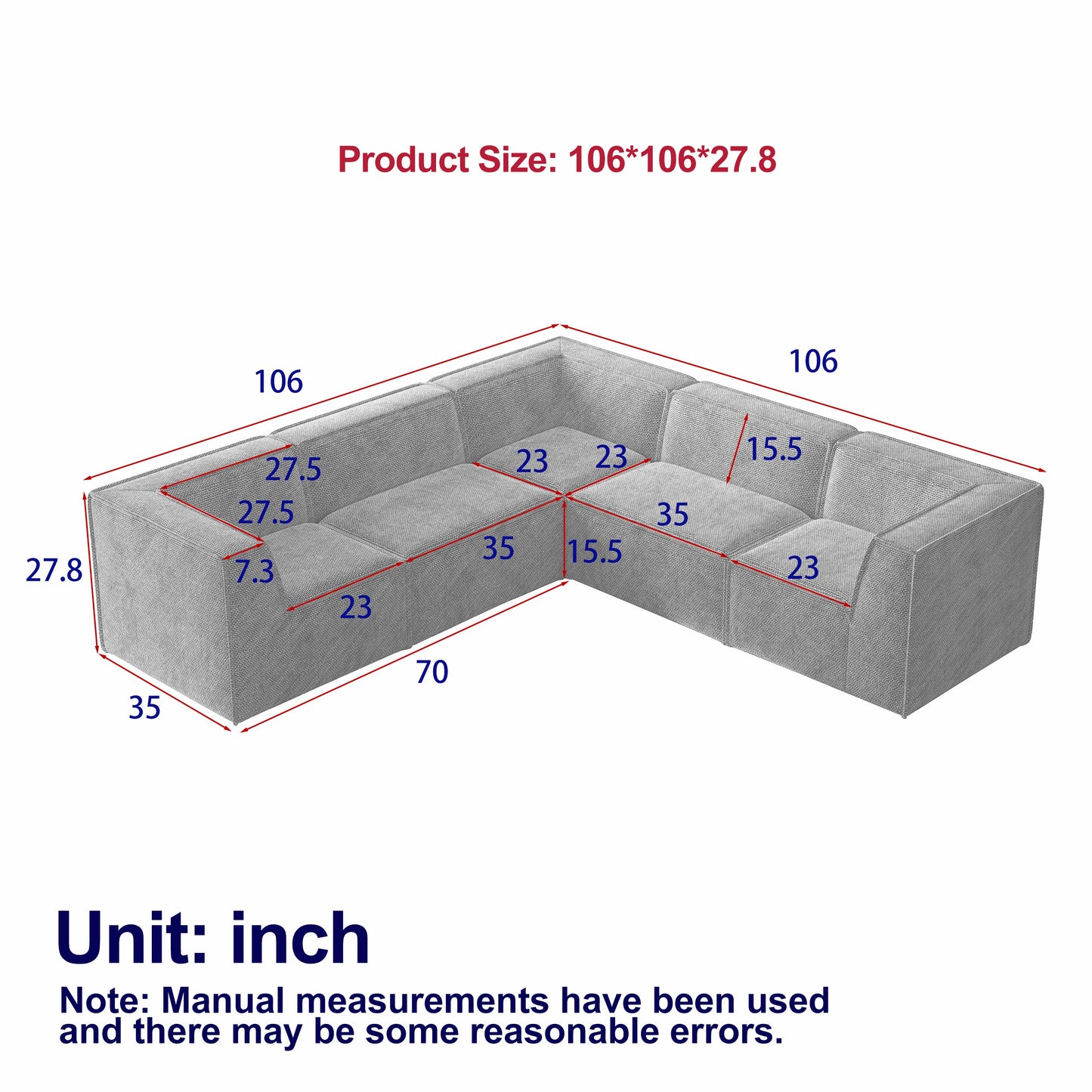 106*106" Chenille Modular L Shaped Sectional Sofa,Luxury Floor Couch Set,Upholstered Indoor Furniture