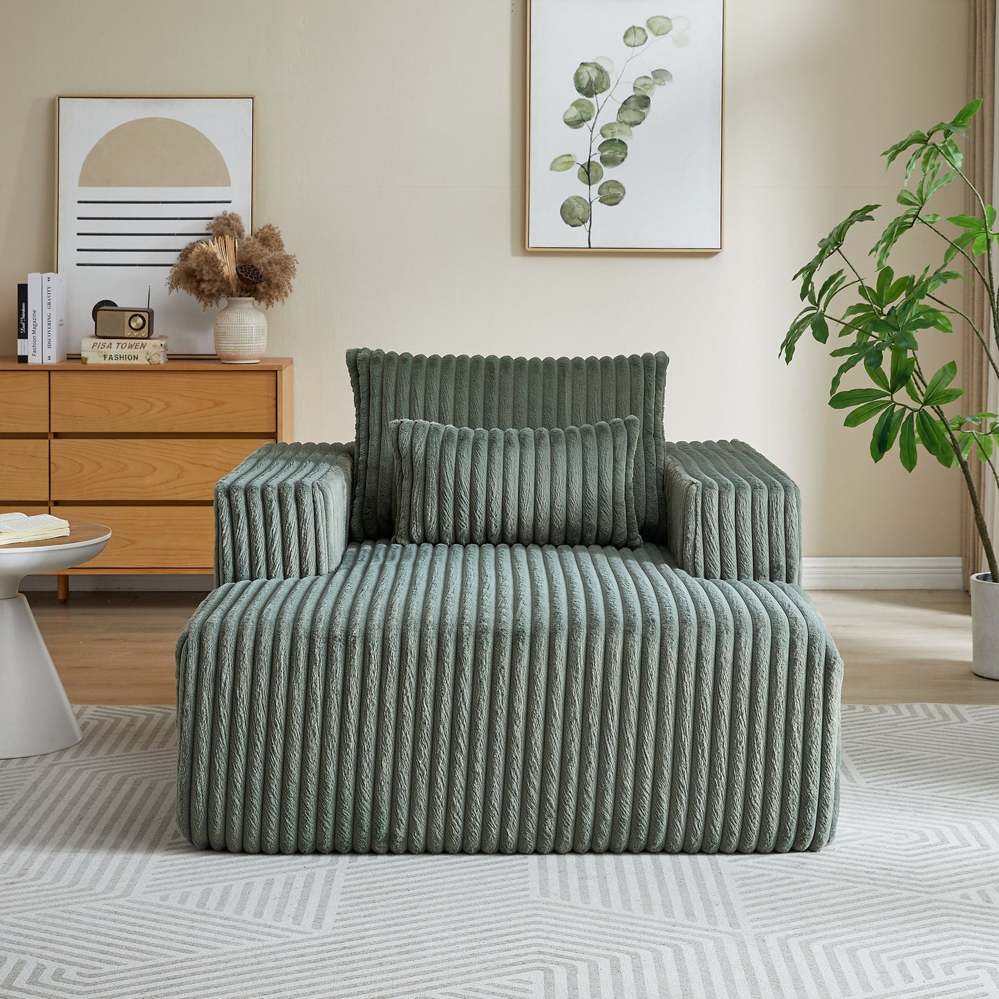 62.5-Inch Corduroy Sponge Sofa Lounge Chair,No Assembly Required,Fluffy Modern Sleeper Chair for Indoor Living Room