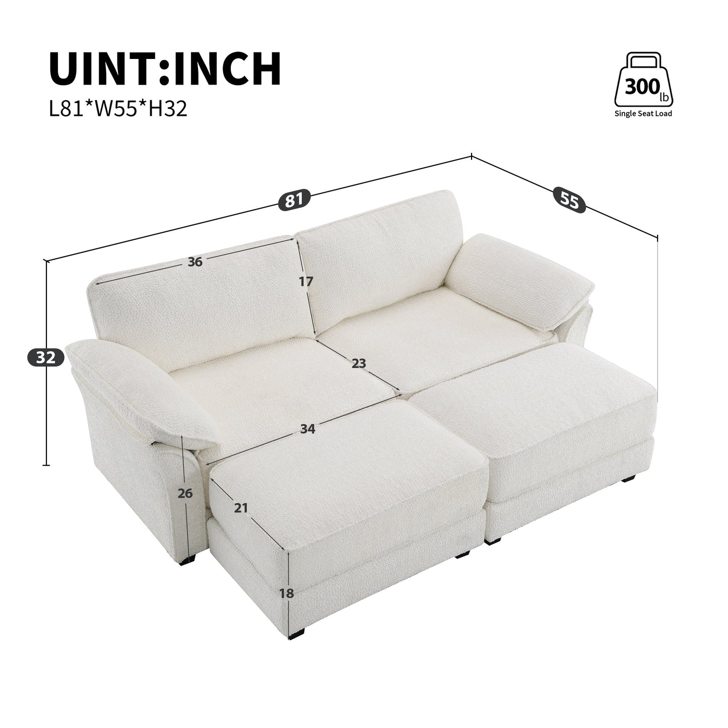 Free Combination Modular Convertible Sectional Sofa Bed Set, 4 Seat Upholstered Sleeper Corner Couch, Deep-Seat Loveseat