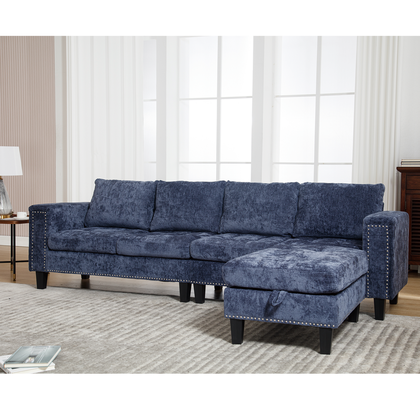 5 Seat Modular Sofa,with Storage Ottoman, Convertible Sectional Sofa, L Shaped Couch , Reversible Chaise ,Riveted Sofa