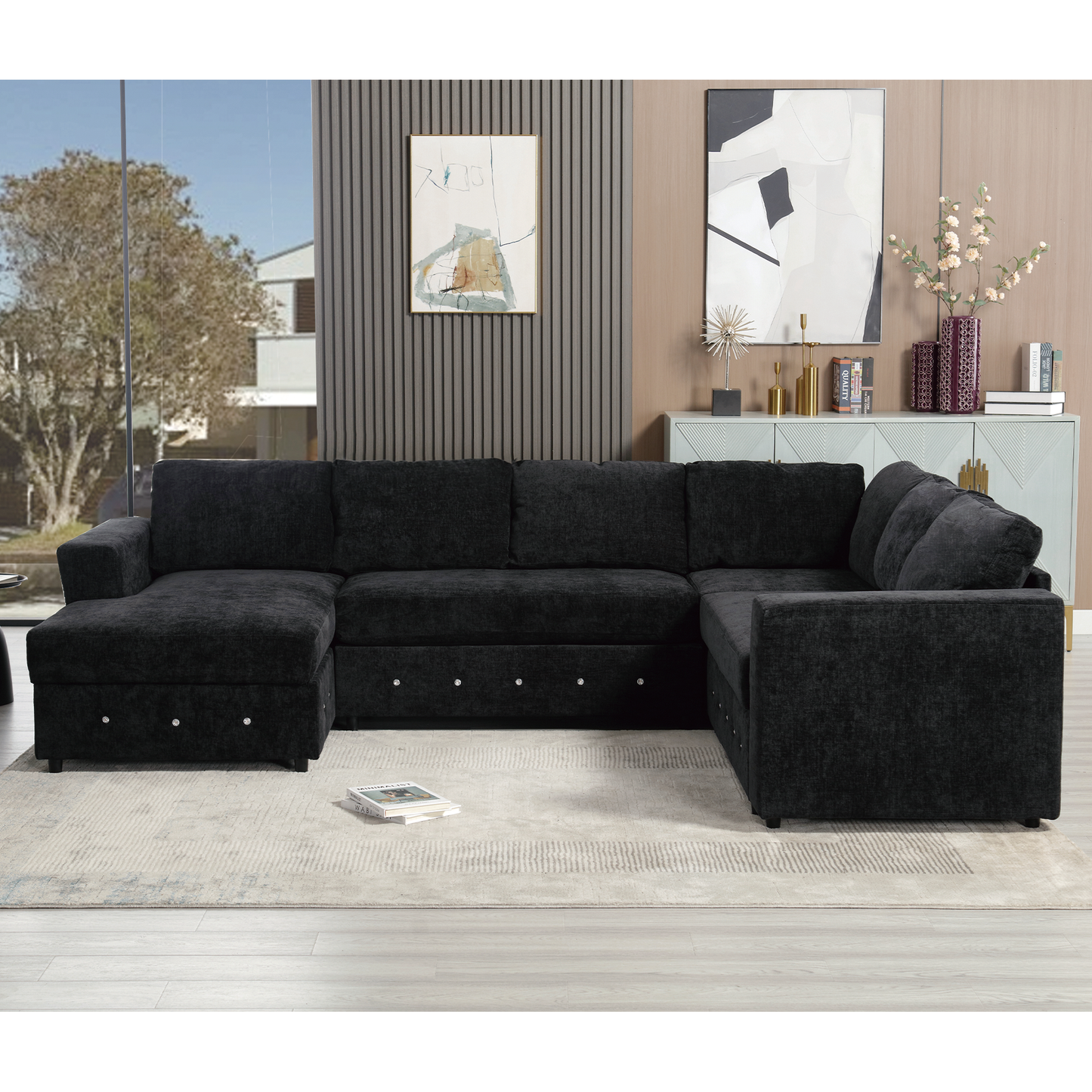 110.75" Sectional Sofa,Oversized Modular Sofa,Chaise Storage, Modern U Shaped Couch , Upholstered Sofas,Chenille