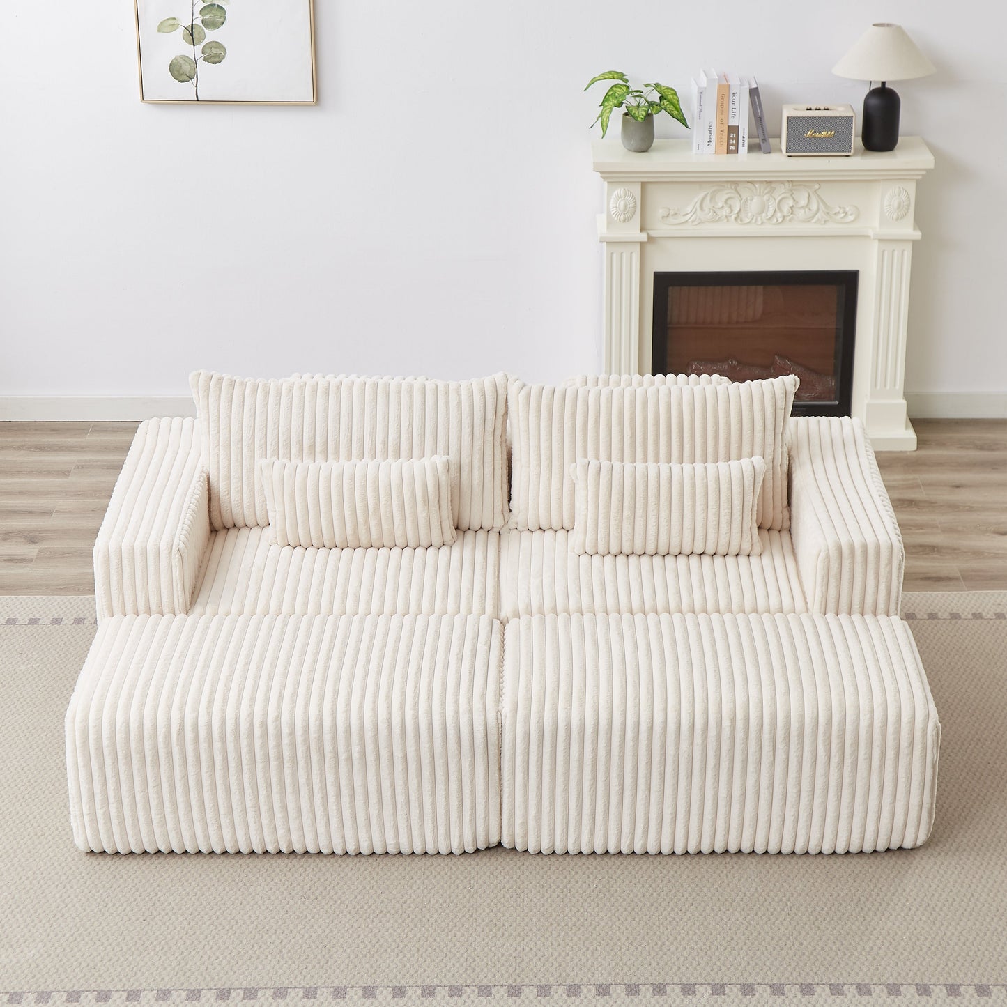 87" Oversized Sectional Lounge Chaise,No Assembly Required,Cloud Plush Loveseat With Two Removable Footstool,Fluffy Model