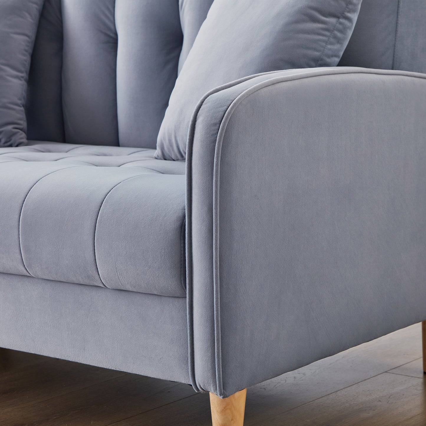 Modern Design Couch for Living Room Department Small Space Loveseat Smooth Velvet Upholstered Tufted Sofa Light Blue