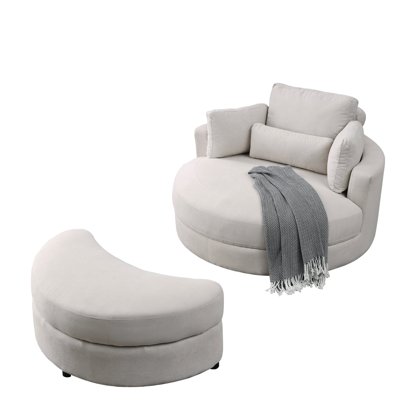 Swivel Accent Barrel Modern Sofa Lounge Club Big Round Chair With Storage Ottoman Linen Fabric for Living Room
