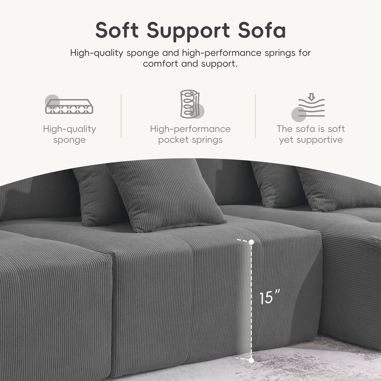 105.5''L Shaped Modular Sectional Sofa,Minimalist Corduroy Floor Couch Set,Convertible Foam-Filled Cloud Compressed Couch