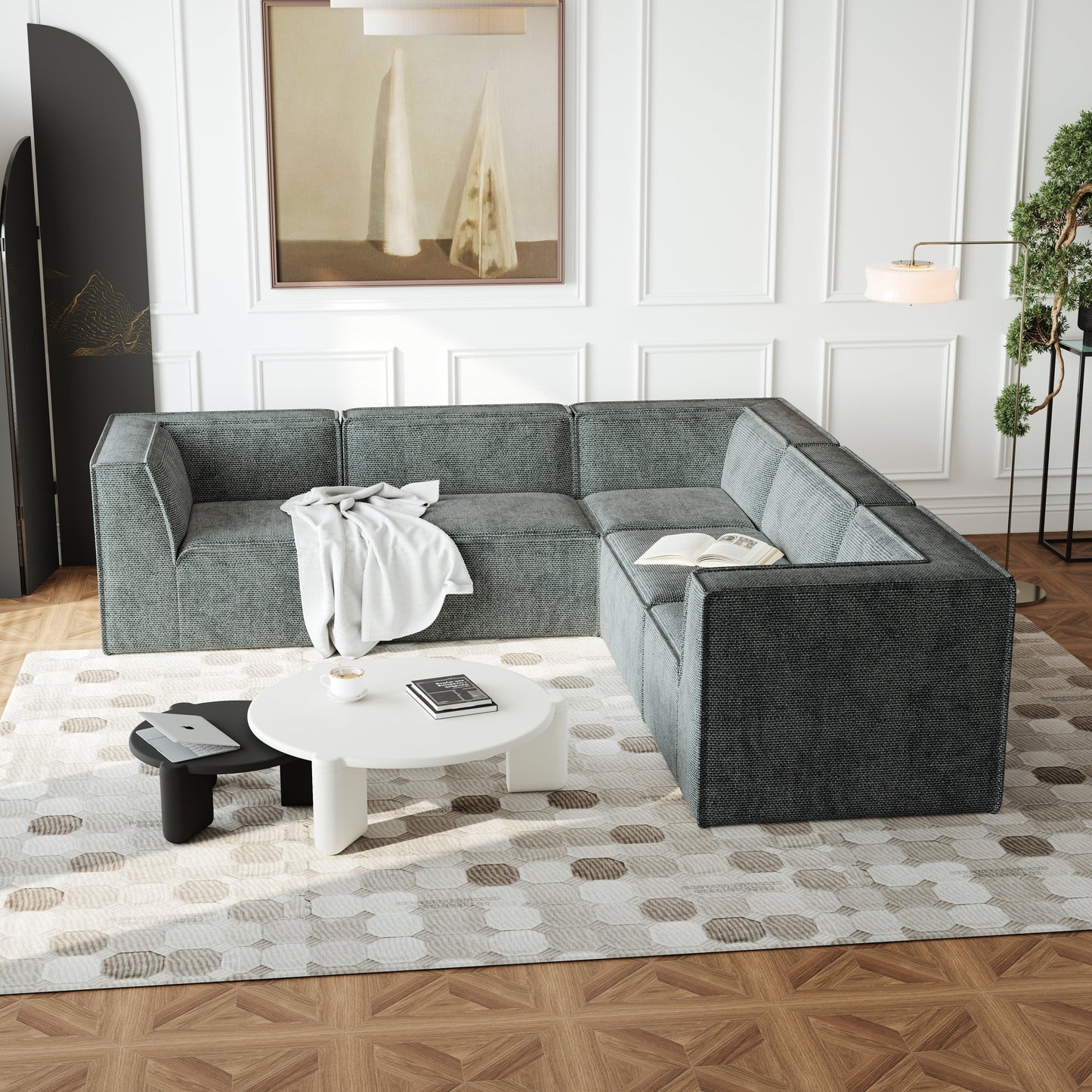 106*106" Chenille Modular L Shaped Sectional Sofa,Luxury Floor Couch Set,Upholstered Indoor Furniture