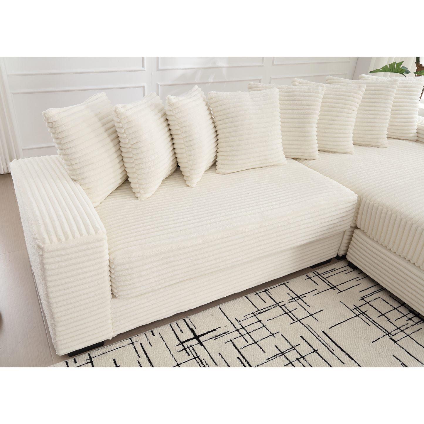 Oversized Two-Piece Couches, L Shaped Sofa, Corduroy, Right Chaise Daybed,with Armrests,Eight Throw Pillows,Corner Sofa
