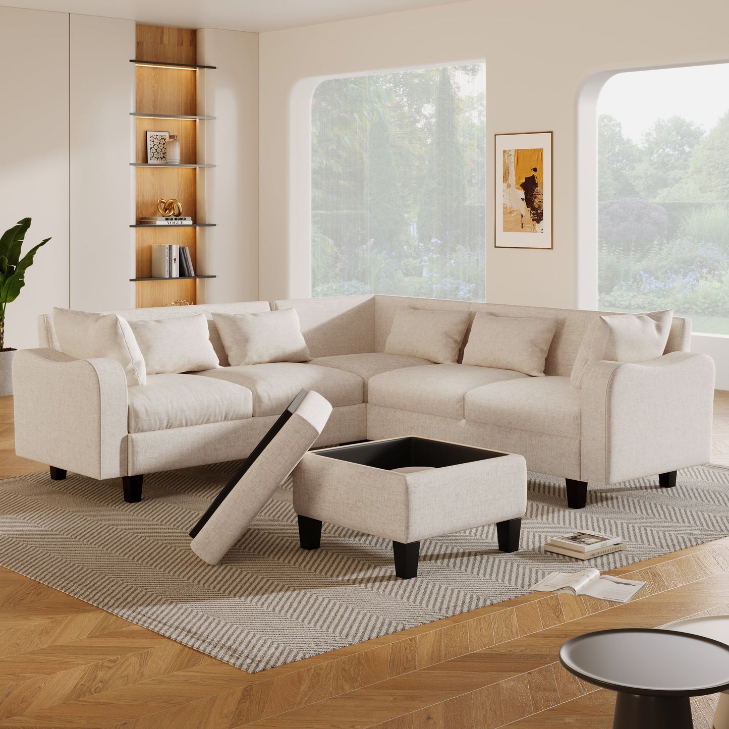 87" Modern Sectional Sofa With Coffee Table,6-Seat Couch Set With Storage Ottoman,Various Combinations,L-Shape Indoor