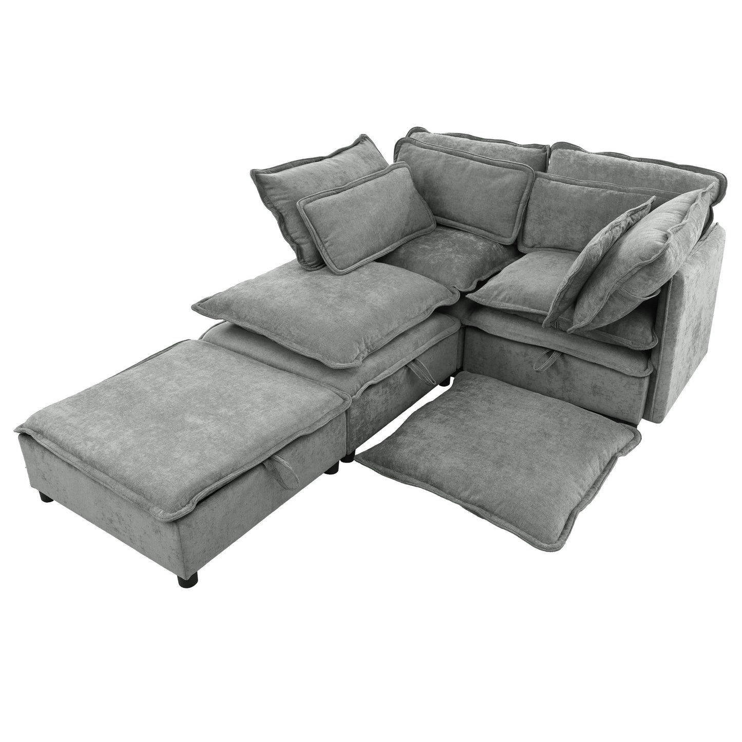 Double-Layer Cushion Modular Sofa, Freely Combinable, 4-Seater With Storage Function, Includes 4 Soft Cushions, Perfect