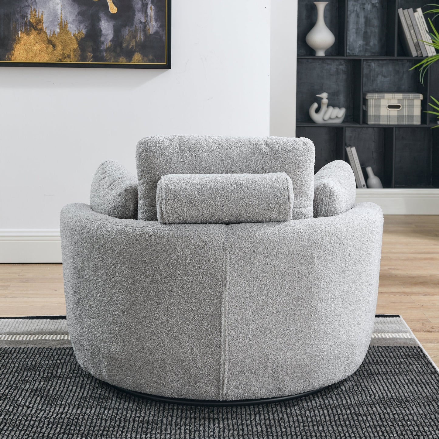 39"W Oversized Swivel Chair With Moon Storage Ottoman for Living Room, Modern Accent Round Loveseat Circle