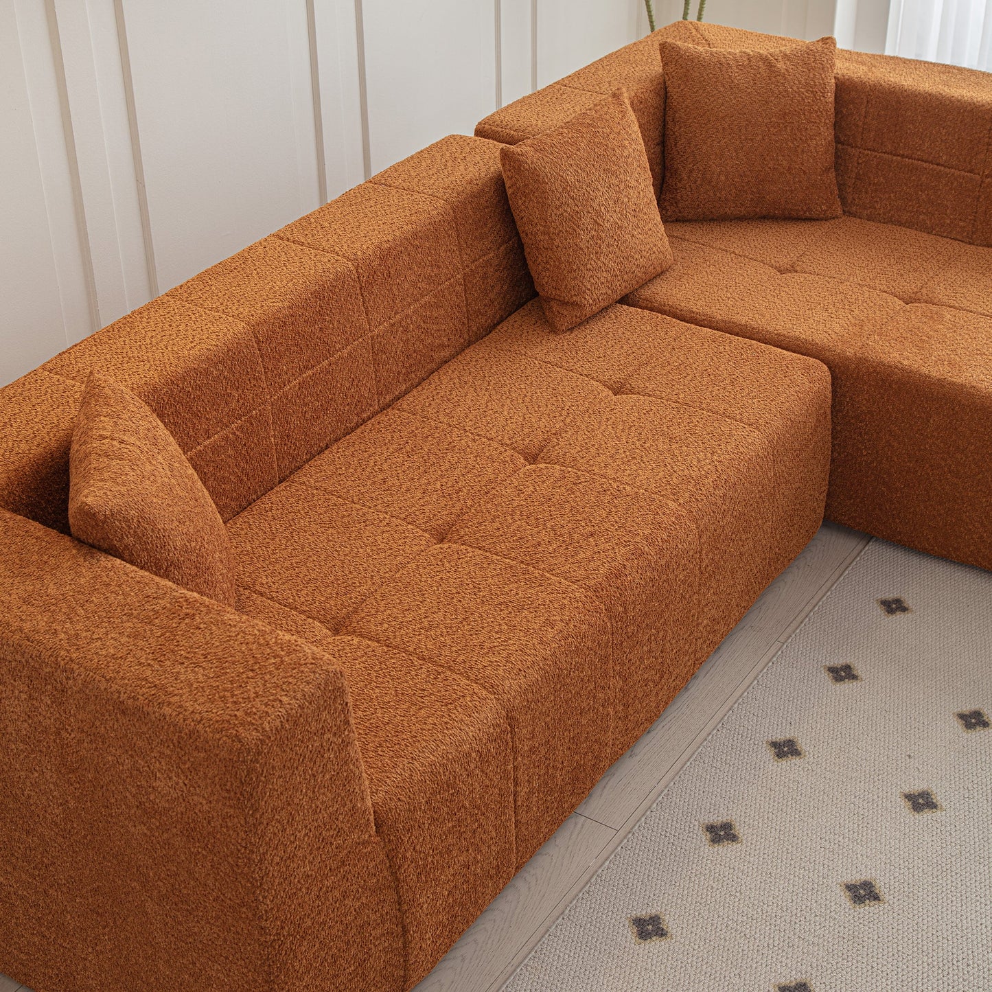 105.5" Modular L-Shaped Sectional Floor Couch, Deep Seat Tufted Comfy Sofa Set With Chaise for Living Room