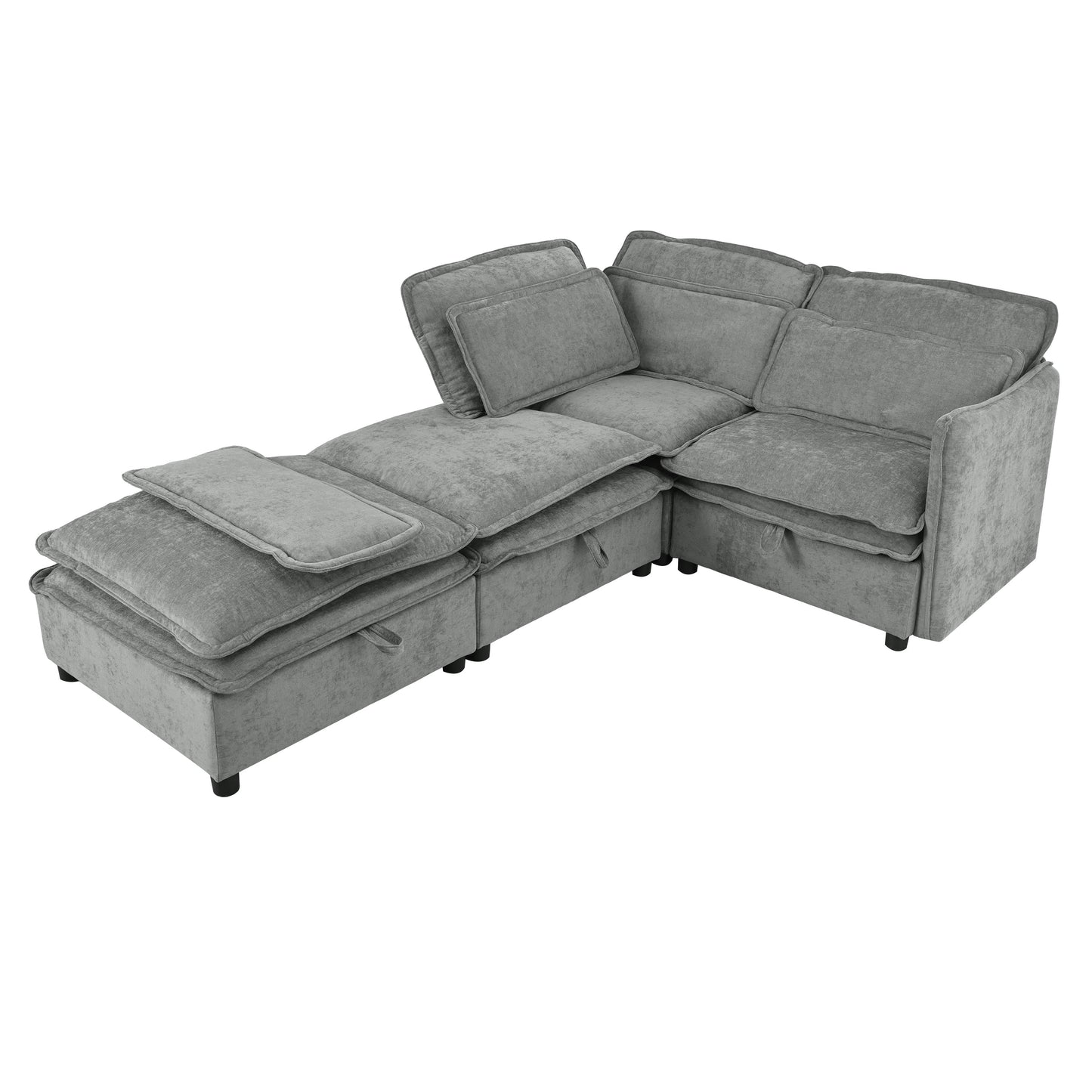Double-Layer Cushion Modular Sofa, Freely Combinable, 4-Seater With Storage Function, Includes 4 Soft Cushions, Perfect