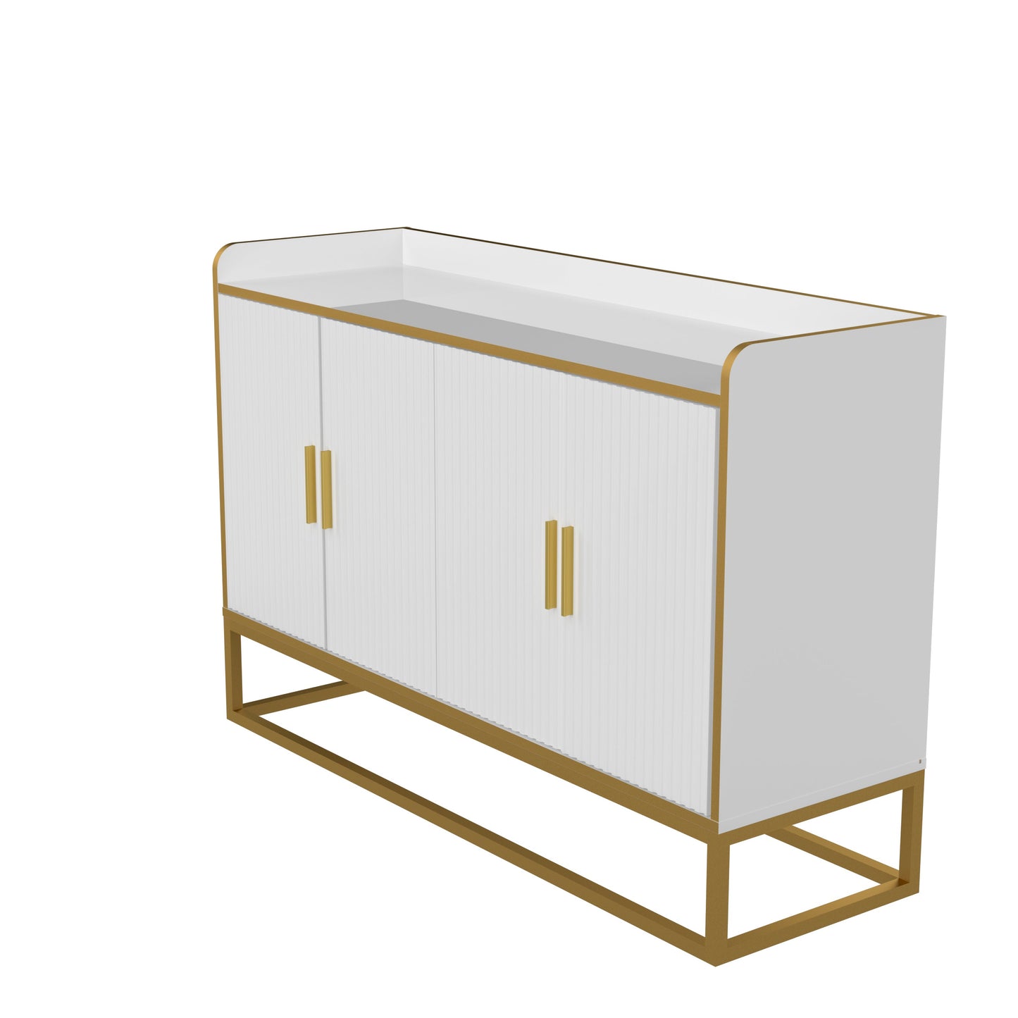 Modern Kitchen Buffet Storage Cabinet Cupboard White Gloss With Metal Legs for Living Room Kitchen