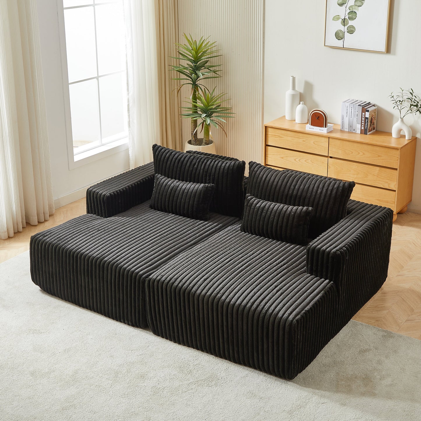 87" Oversized Sectional Lounge Chaise ,No Assembly Required,Cloud Plush Loveseat With Reclining Sofa Bed,Fluffy Modern