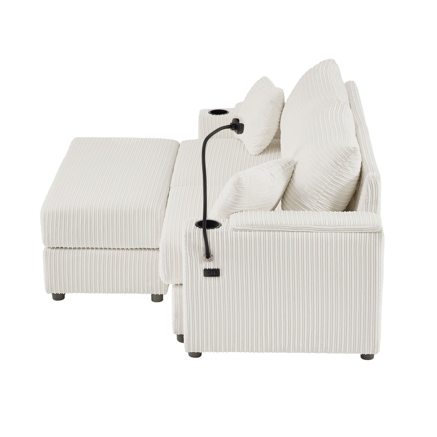 72.8" Modern Style Loveseat Sofa Sectional Sofa Couch With Storage Space, a Movable Ottoman, Two USB Ports, Two Cup Hold
