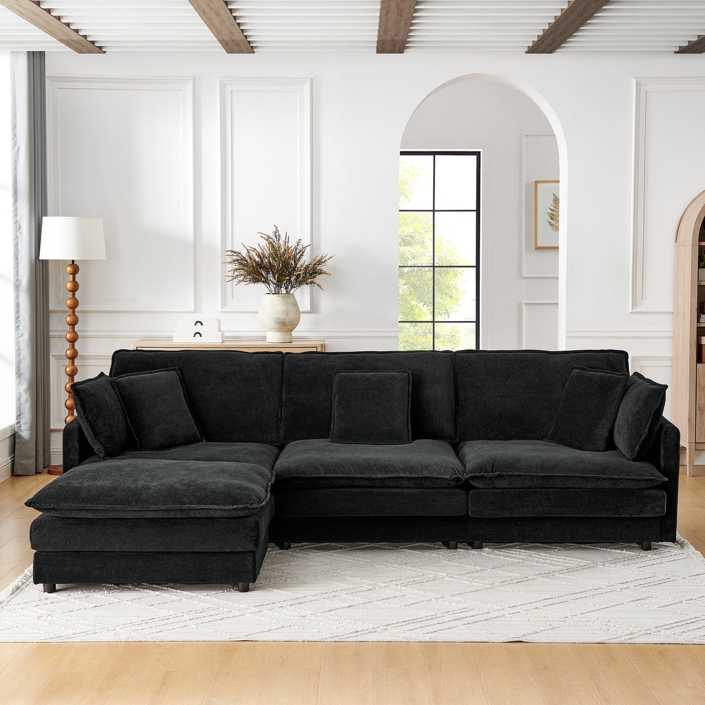 Modern Home Living Room L-Shaped Sectional Sofa Couches With Storage Ottoman, Convertible Oversized 4 Seater Couch