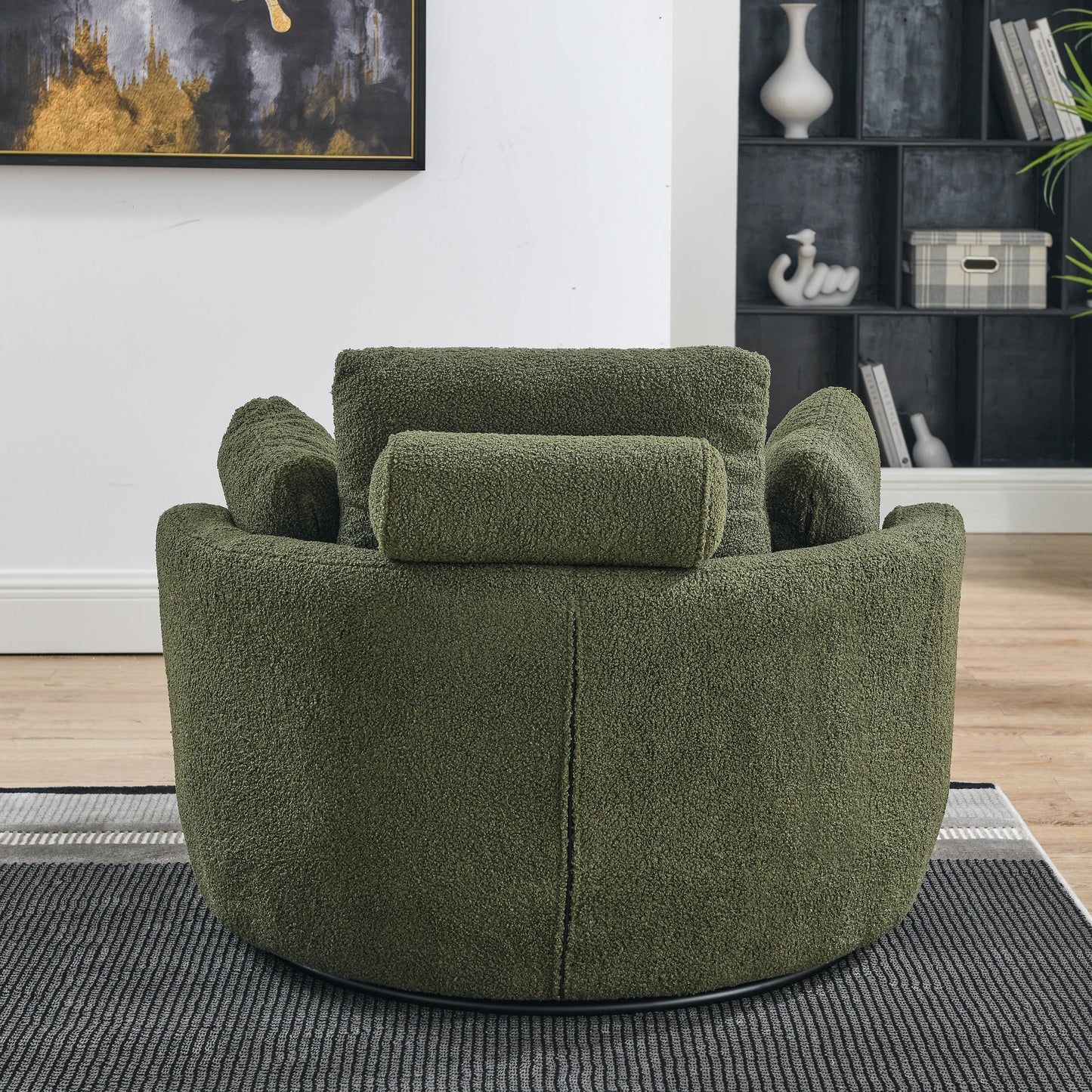 39"W Oversized Swivel Chair With Moon Storage Ottoman for Living Room, Modern Accent Round Loveseat Circle