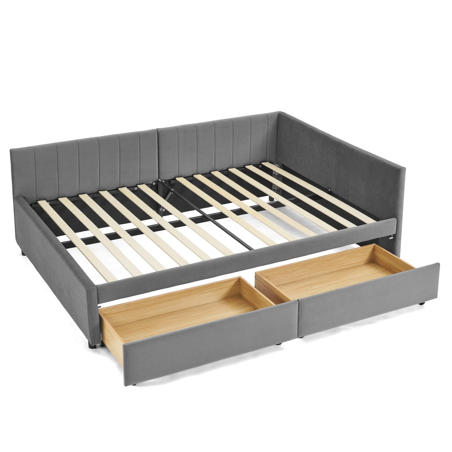 Full Size Upholstered Tufted Bed Frame With Two Drawers, Sofa Bed Frame With Comfortable Backrest and Armrests, Velvet