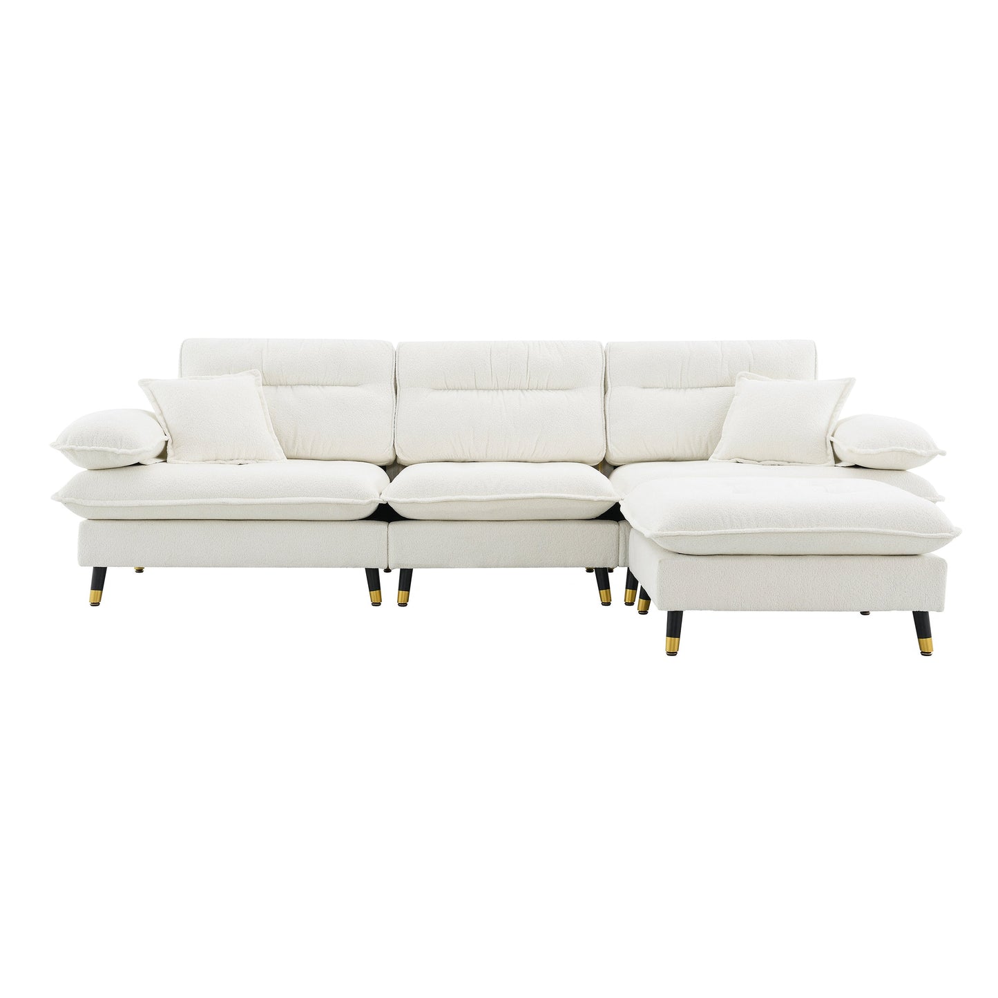 106*66.5" L Shaped Convertible Sectional Sofa,4 Seat Tufted Couch Set With Two-Tone Adjust Legs,Cloud Chenille Fabric