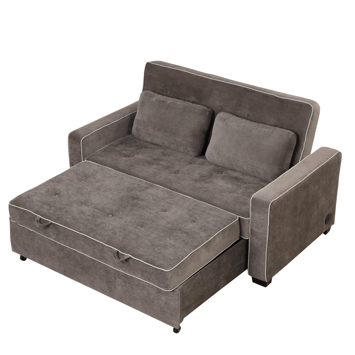 65.7" Linen Upholstered Sleeper Bed , Pull Out Sofa Bed Couch Attached Two Throw Pillows,Dual USB Charging Port