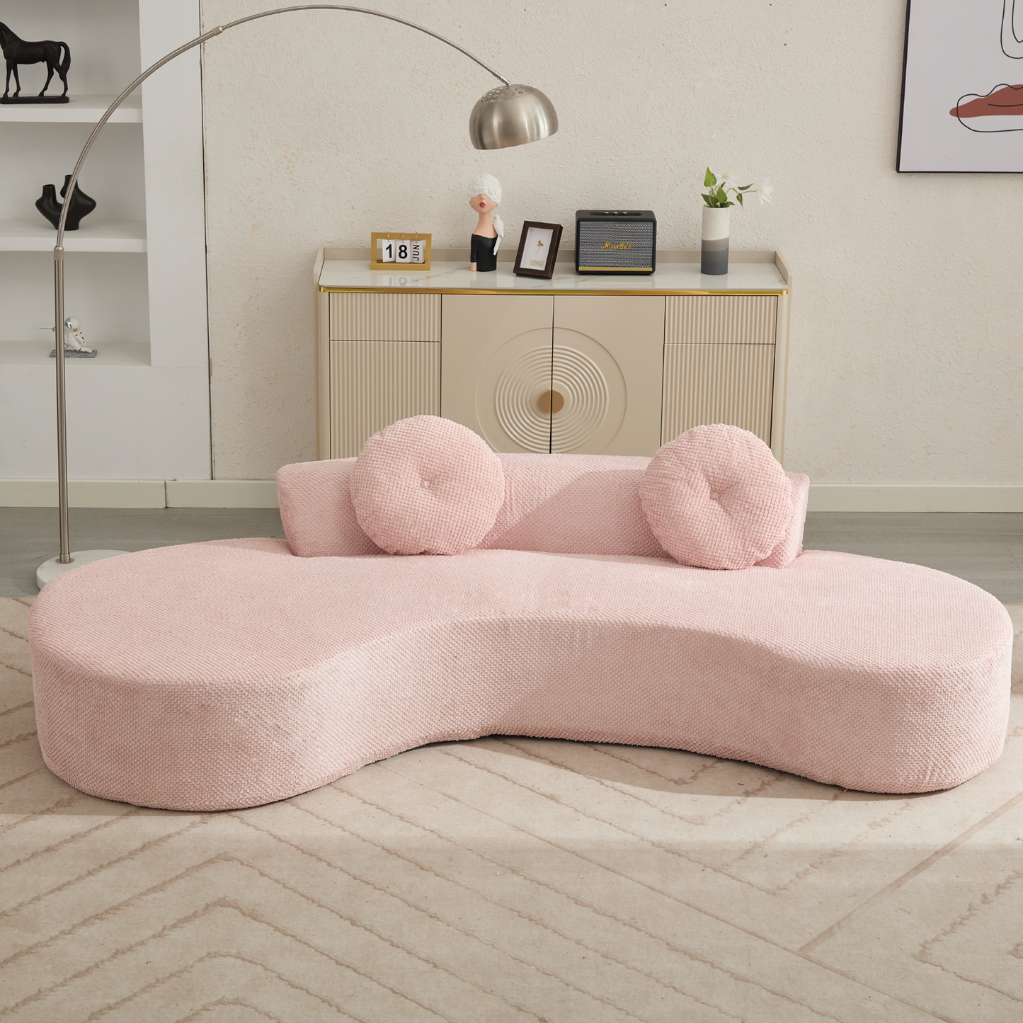 105.5''Curved Sofa, Modern Minimalist Sofa, Cloud Couch Sofa 3-4 Seater Couch With 2 Pillows,Bedroom, No Assembly Require